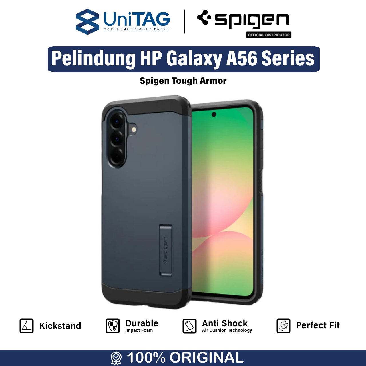 Spigen Galaxy A56 5G Case Stand Tough Armor - Metal Slate ACS09295