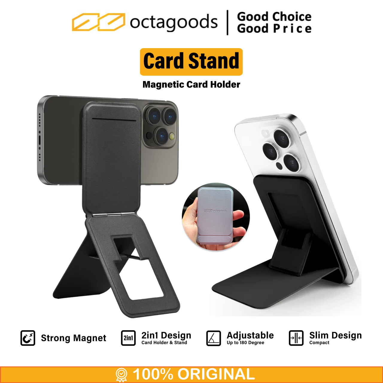 Octagoods Card Holder Magsafe with Adjustable Stand - Black DH001