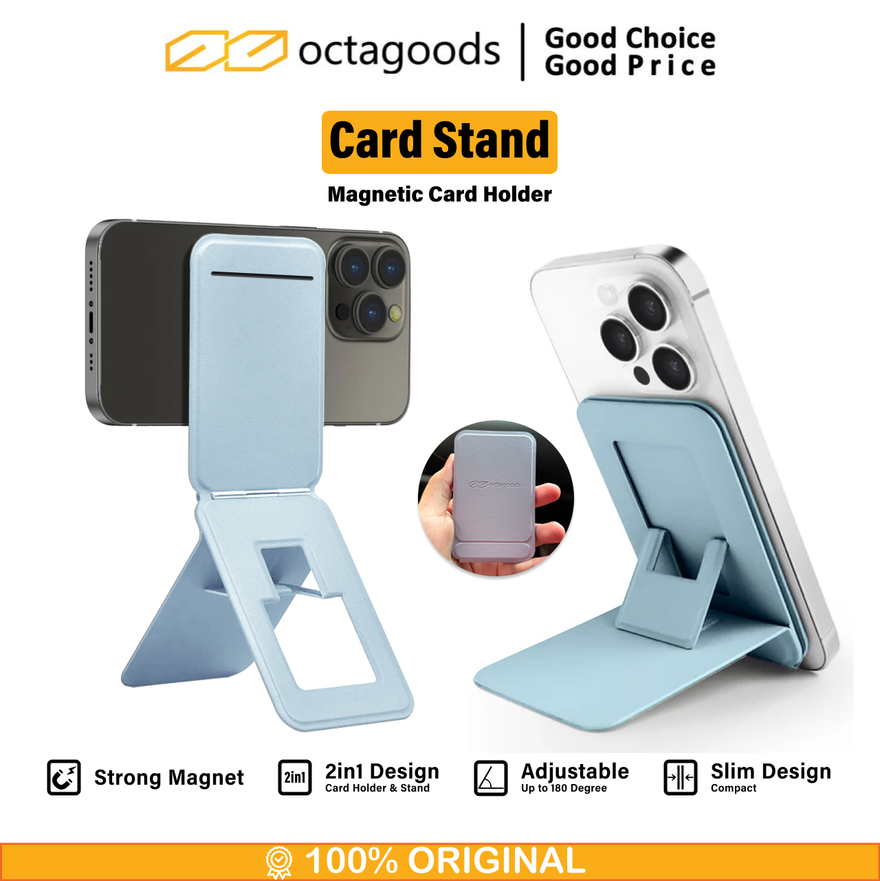 Octagoods Card Holder Magsafe with Adjustable Stand - Soft Blue DH004