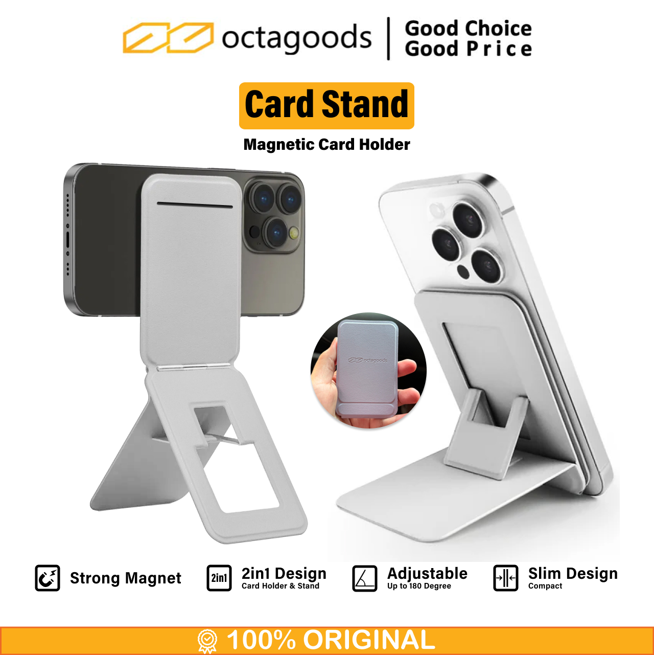 Octagoods Card Holder Magsafe with Adjustable Stand - White DH002