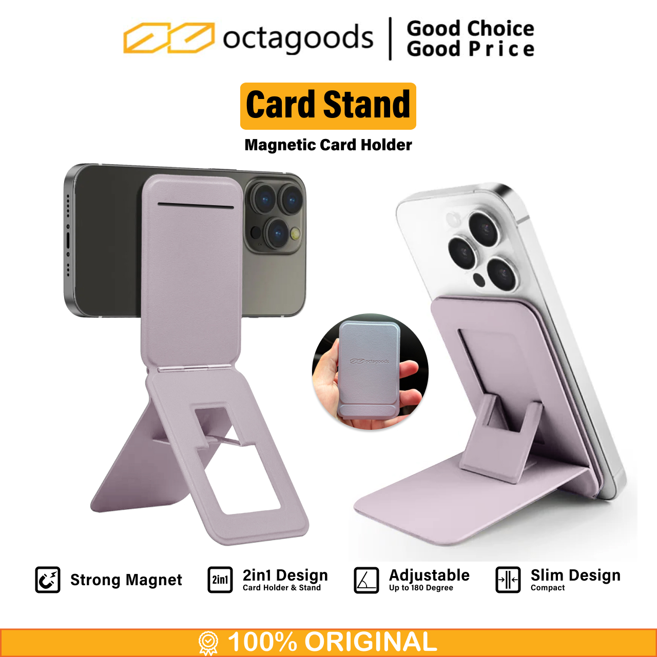 Octagoods Card Holder Magsafe with Adjustable Stand - Pastel Pink DH003