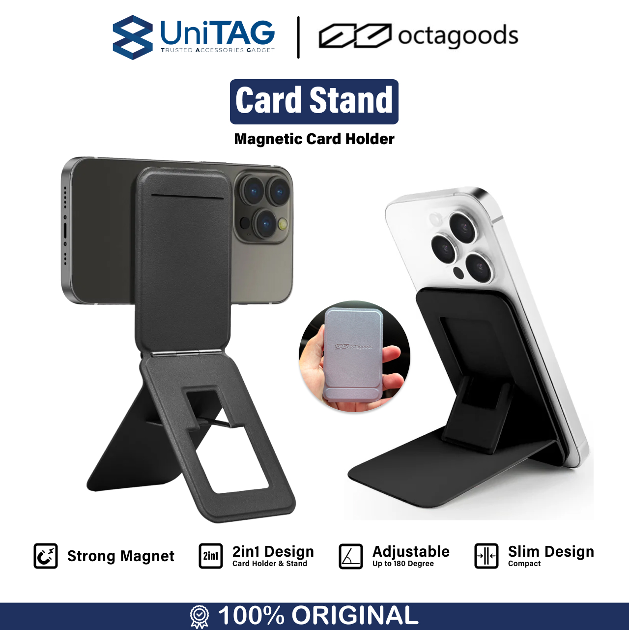 Octagoods Card Holder Magsafe with Adjustable Stand - Black DH001-1
