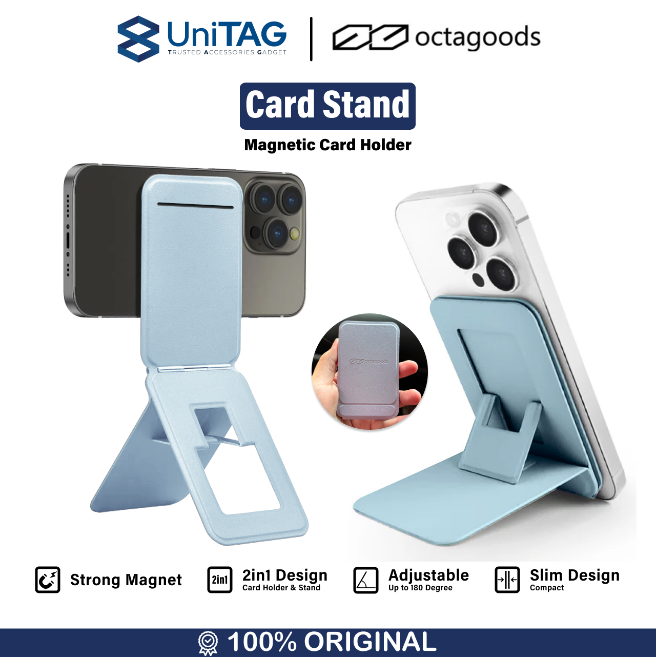 Octagoods Card Holder Magsafe with Adjustable Stand - Soft Blue DH004