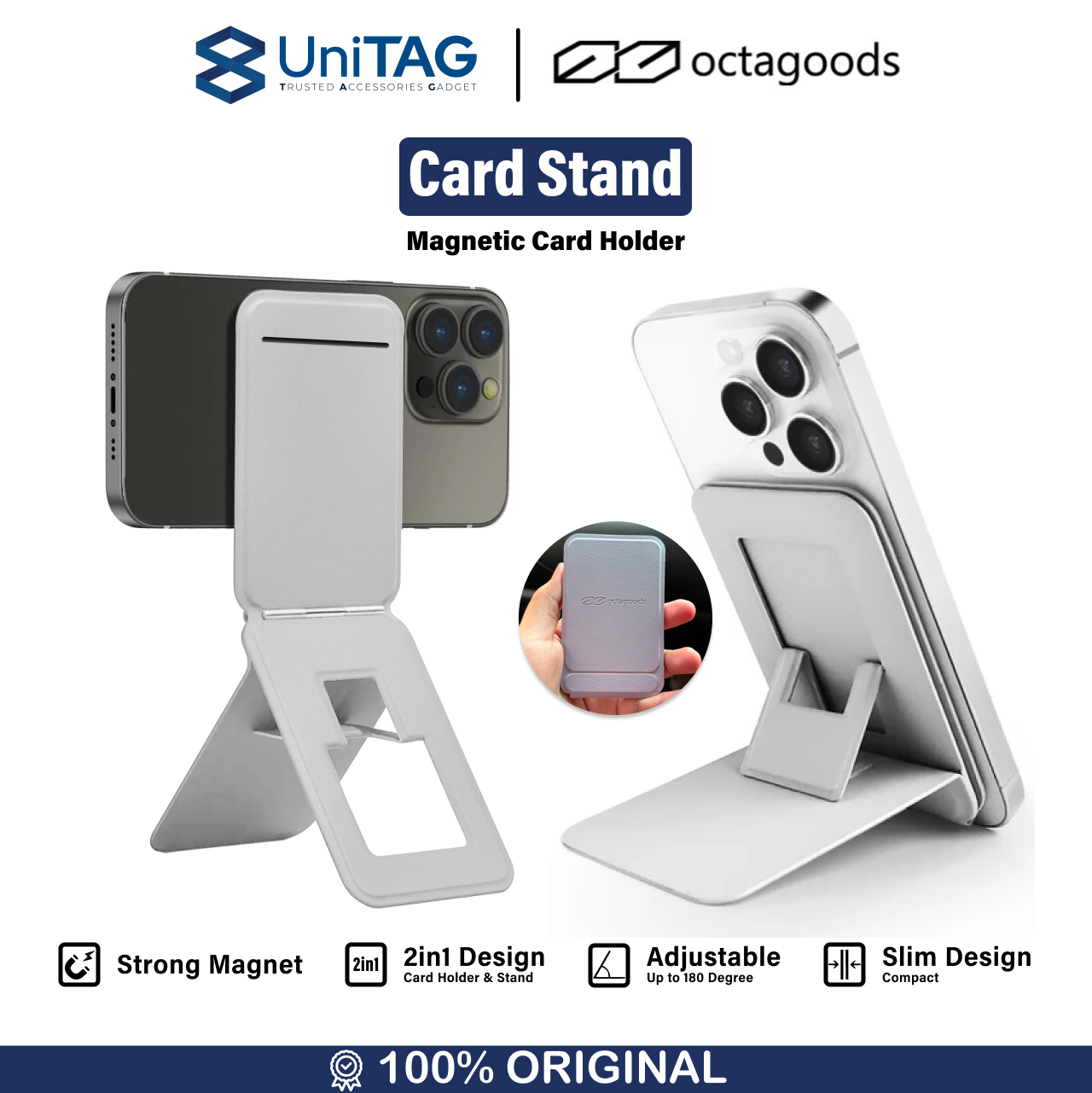 Octagoods Card Holder Magsafe with Adjustable Stand - White DH002
