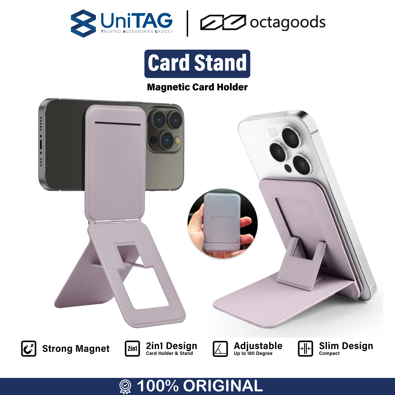 Octagoods Card Holder Magsafe with Adjustable Stand - Pastel Pink DH003