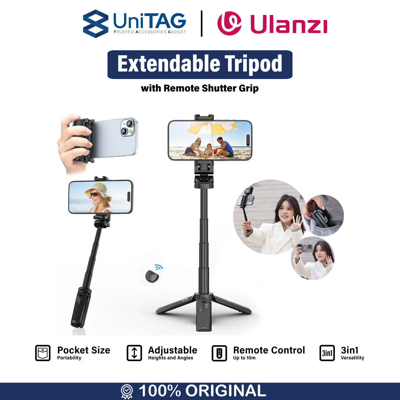 Ulanzi Tripod Extendable Shutter Grip with Remote - Black JJ02