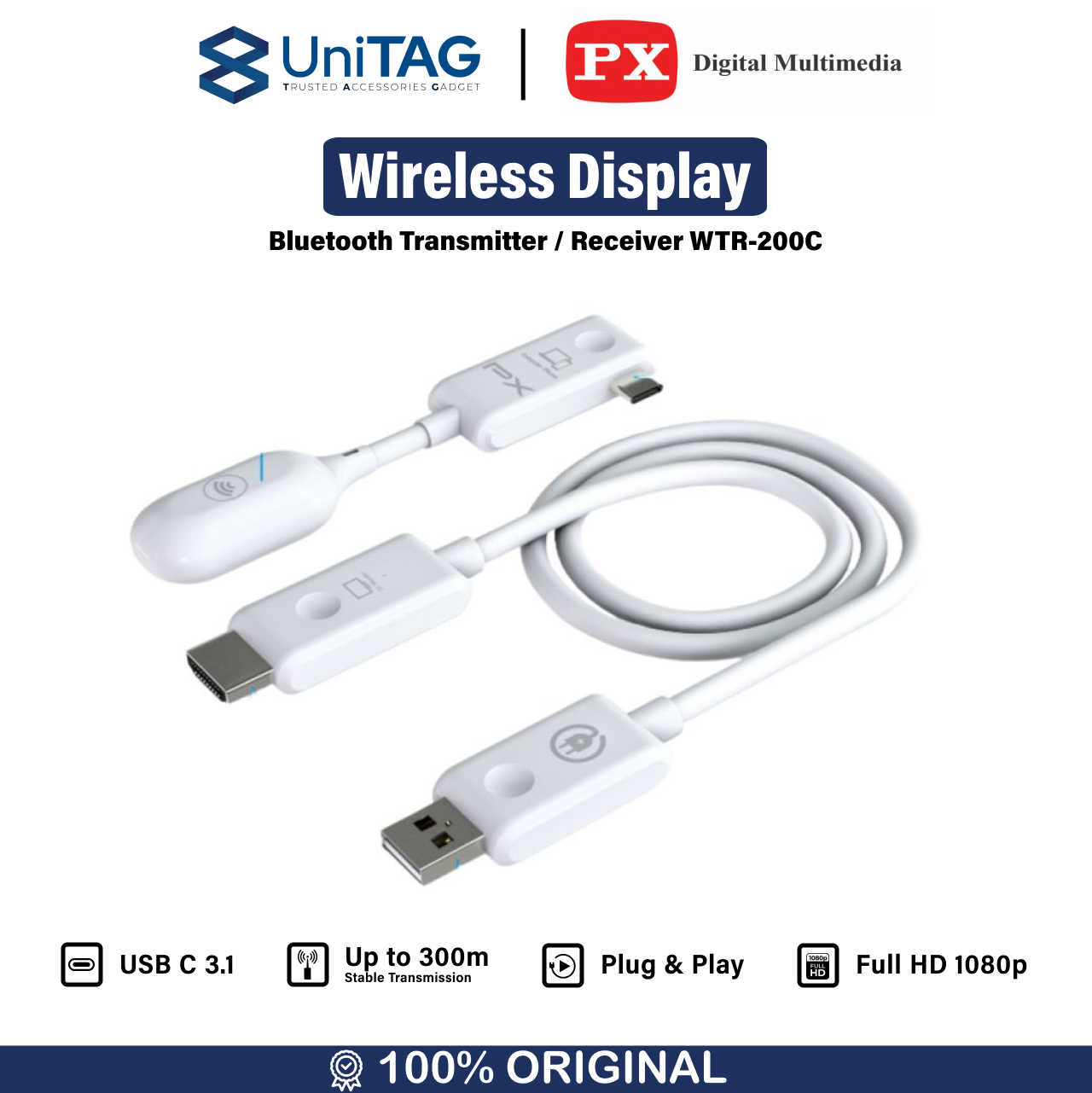 PX Bluetooth Receiver / Transmitter Wireless Display WTR-200C - White
