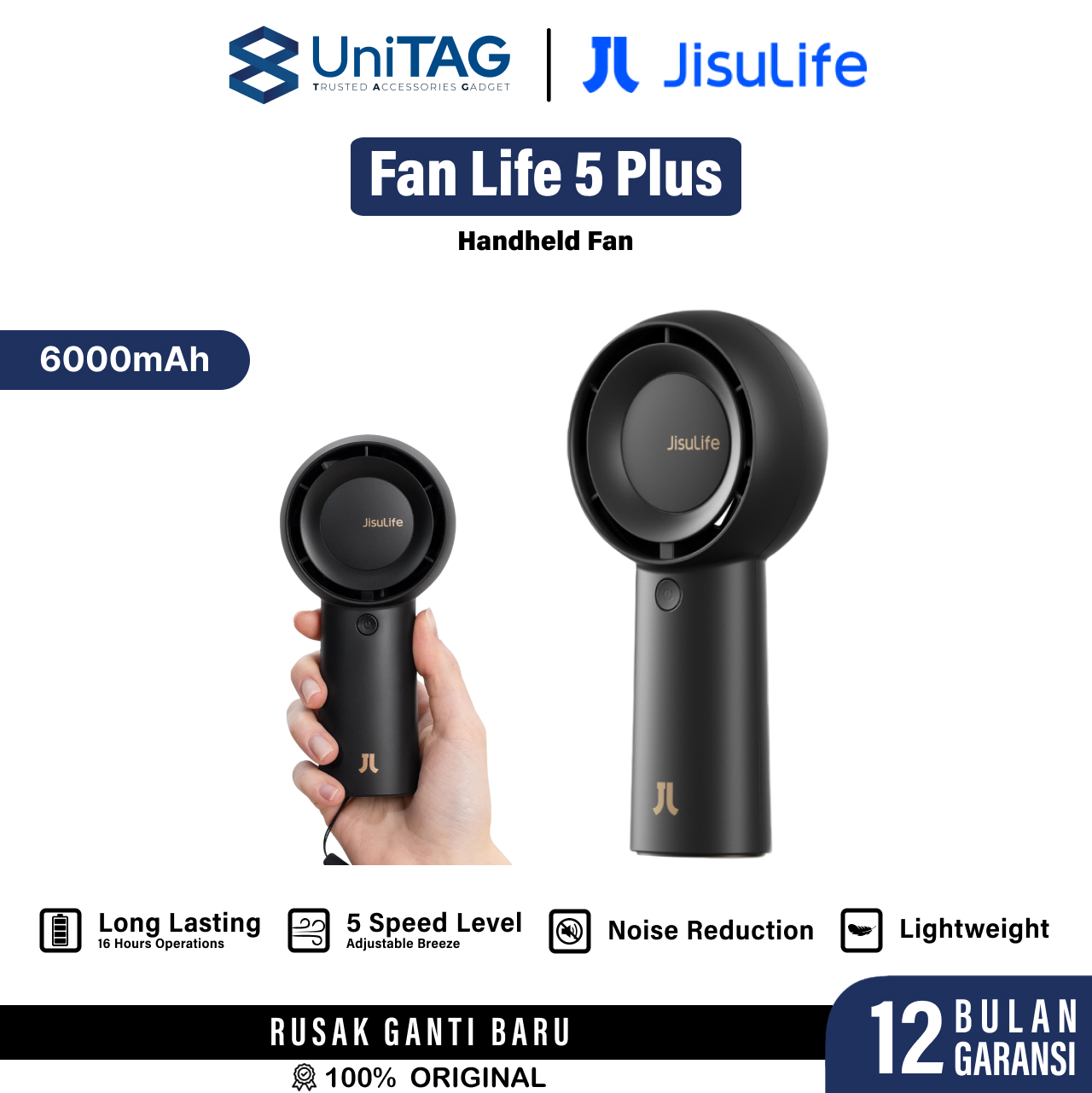 Jisulife Fan Life5 Plus 6000mAh - Black JL HF FA43 6000 BK