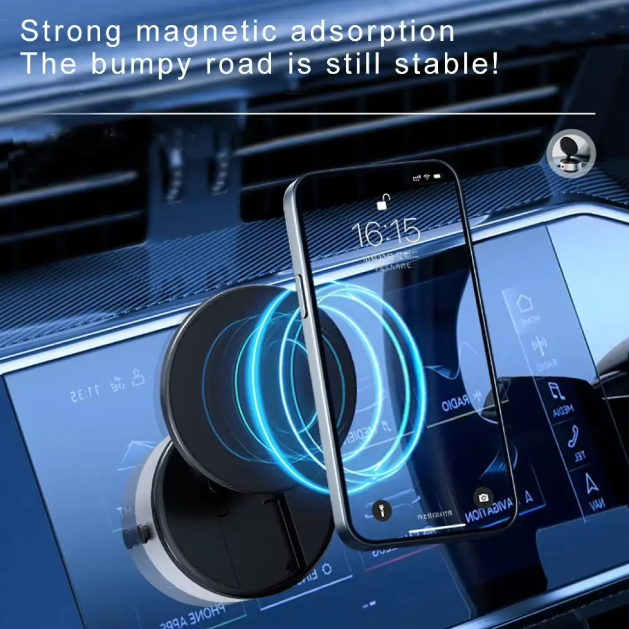 Octagoods Universal Phone Holder with Wireless Charger Vacuum Suction M12Q - Black M12Q-1