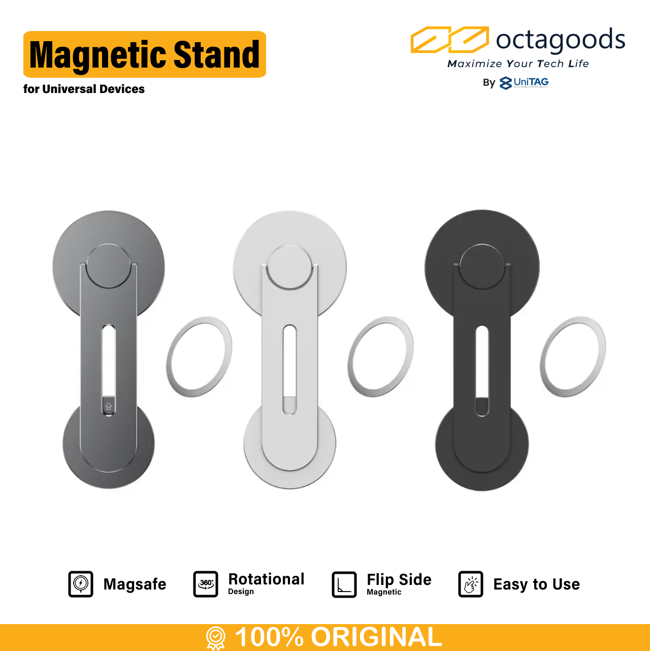 Octagoods Phone Holder Magnetic for Laptop Rotatable Flip X02 - Black X02