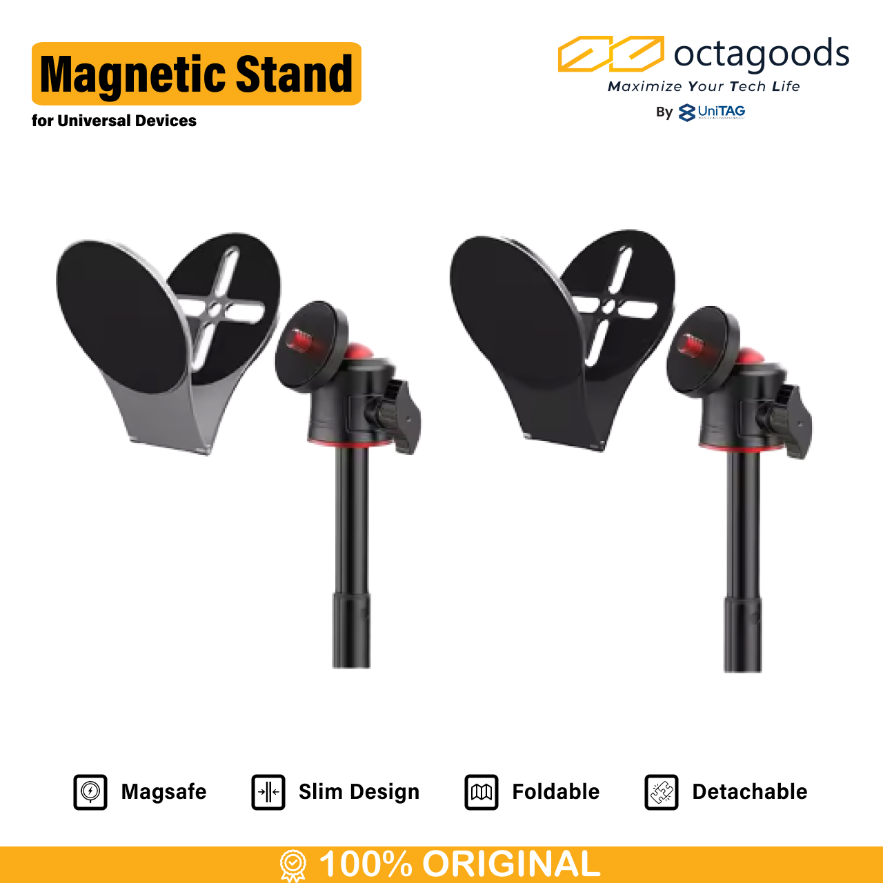 Octagoods Phone Holder Magnetic for Laptop Foldable Slim X01 - Black X01