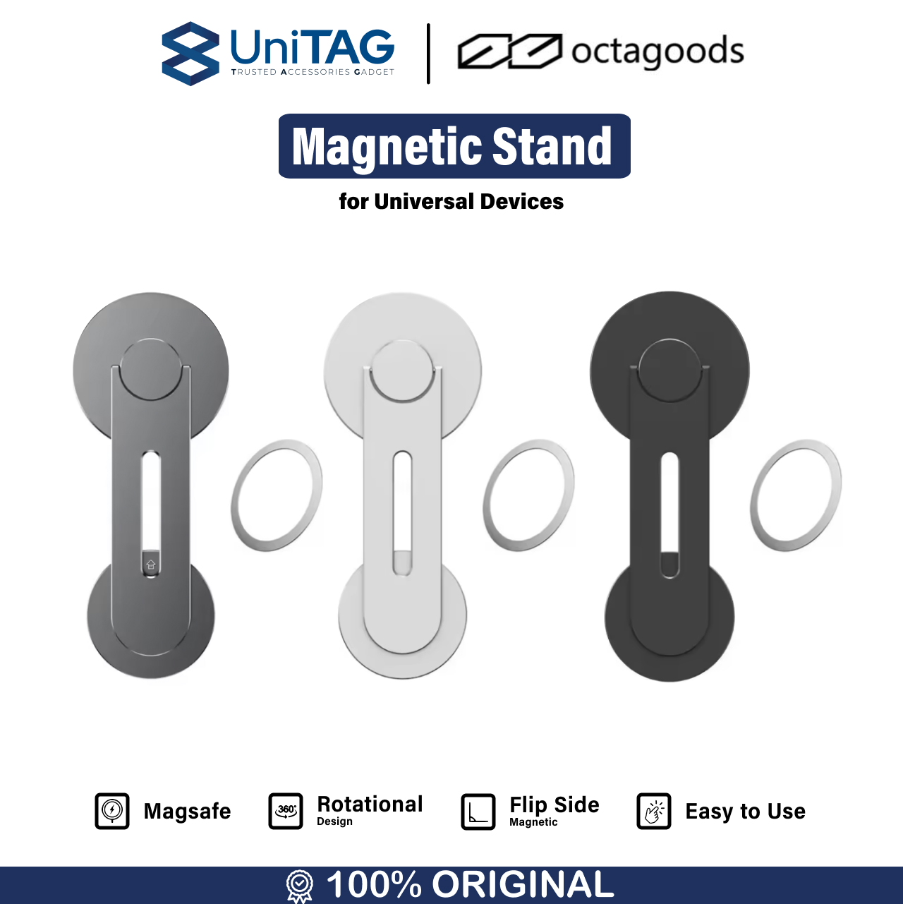 Octagoods Phone Holder Magnetic for Laptop Rotatable Flip X02 - Black X02