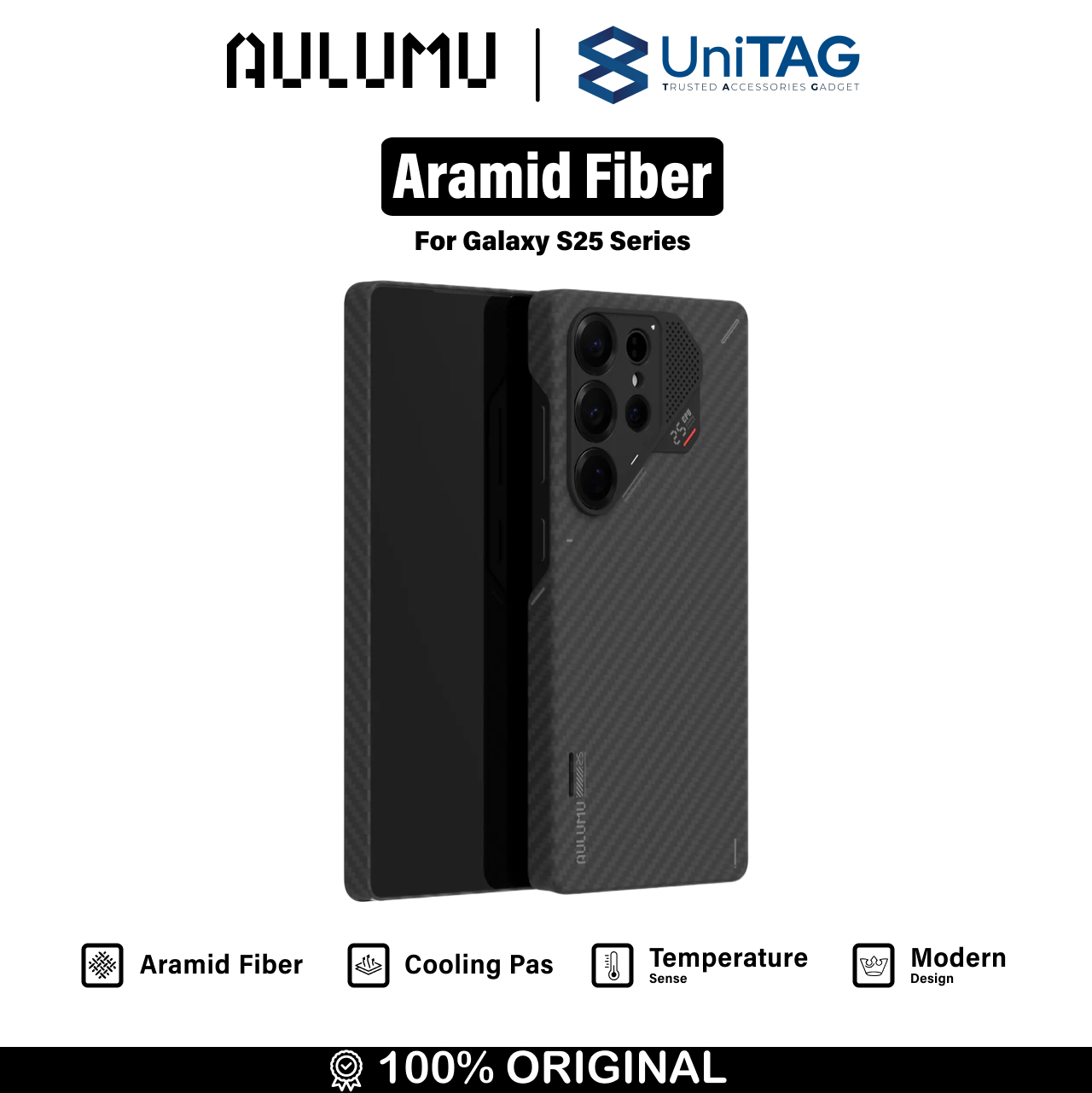 Aulumu Galaxy S25 Ultra Case Aramid Fiber - Black S25-U-AF-BK