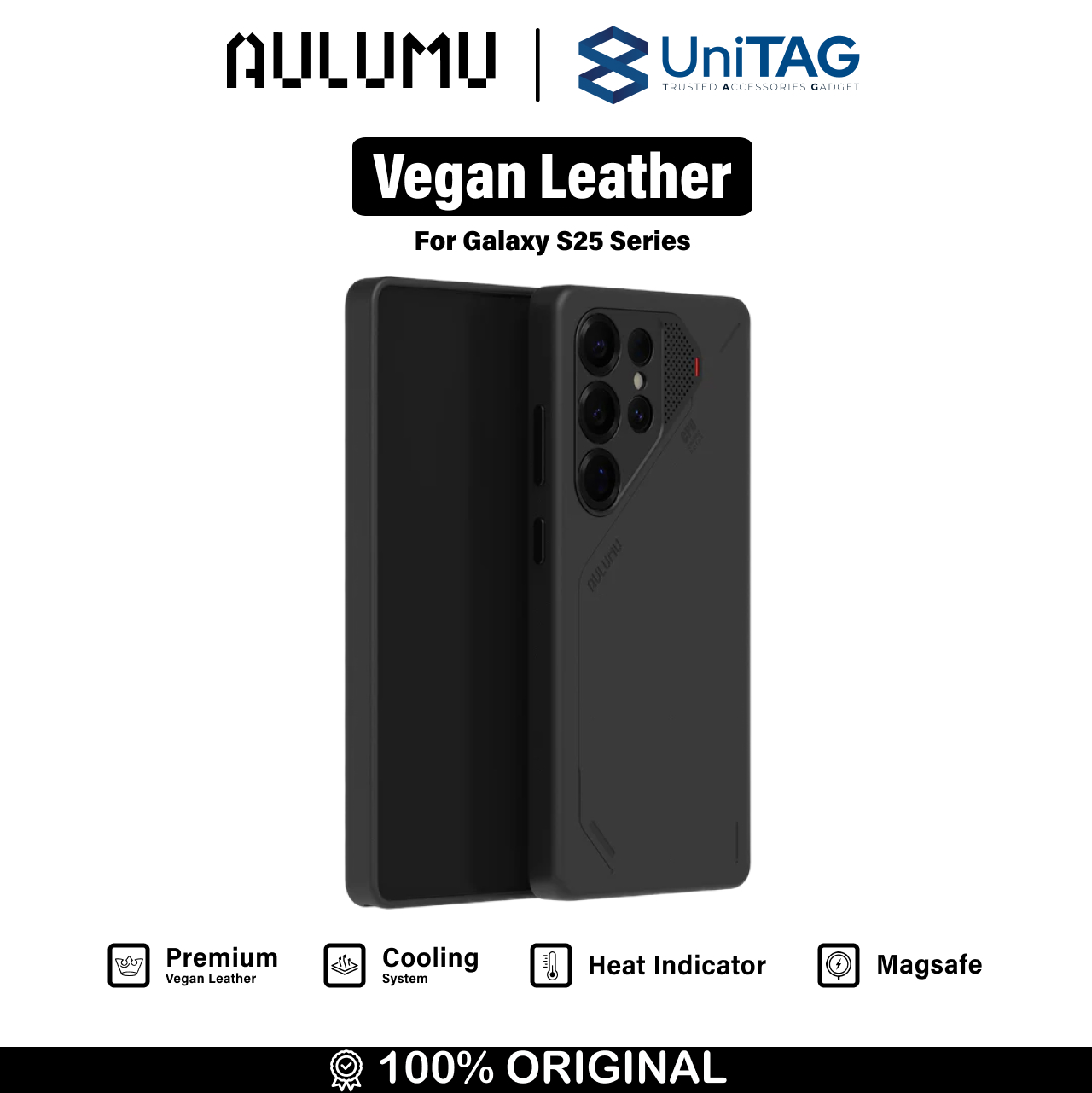 Aulumu Galaxy S25 Ultra Case Vegan Leather - Black S25-U-PU-BK