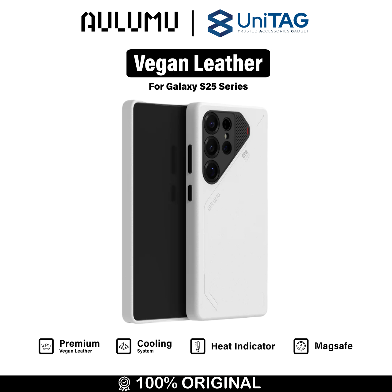 Aulumu Galaxy S25 Ultra Case Vegan Leather - White S25-U-PU-WT