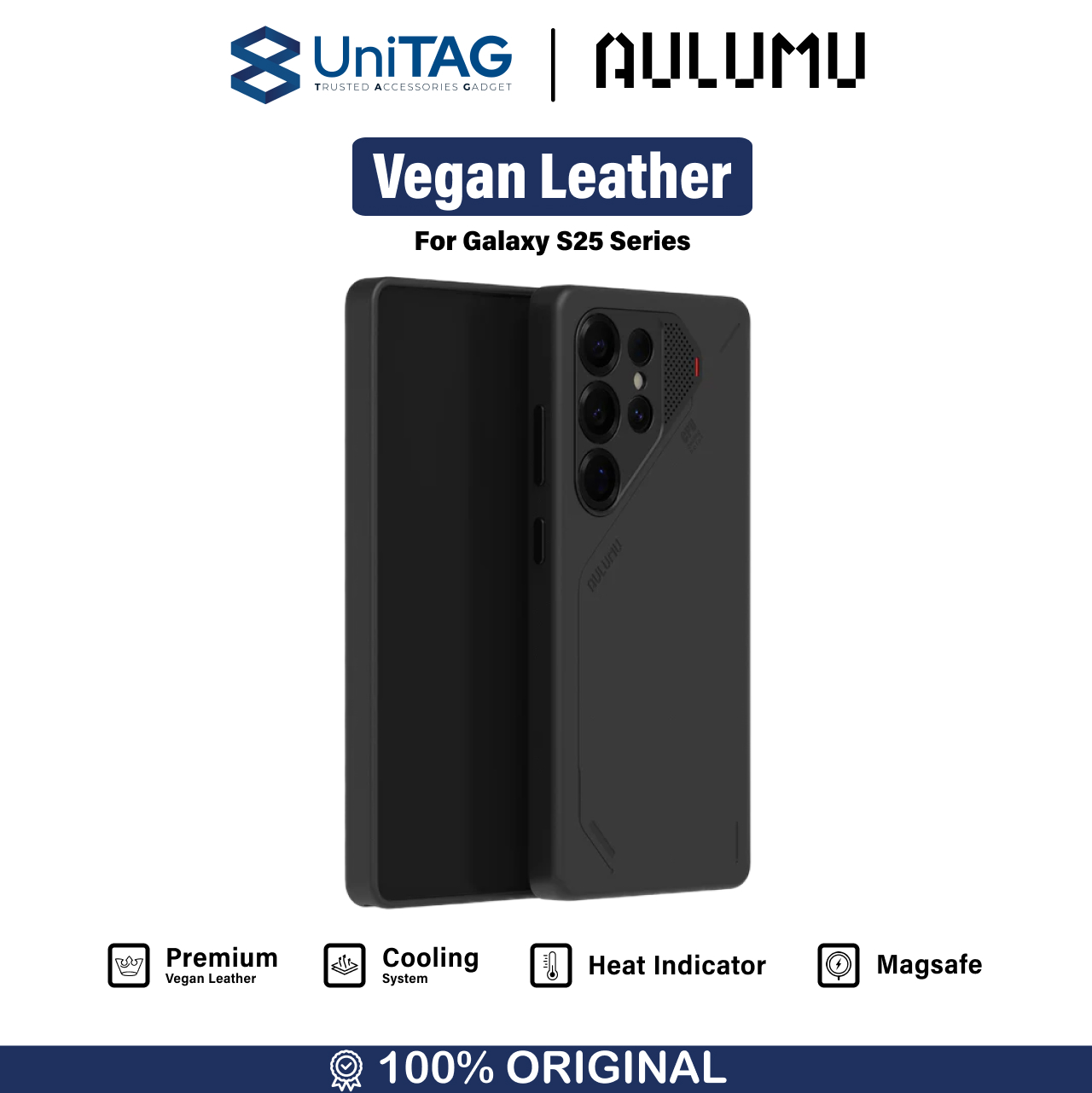Aulumu Galaxy S25 Ultra Case Vegan Leather - Black S25-U-PU-BK