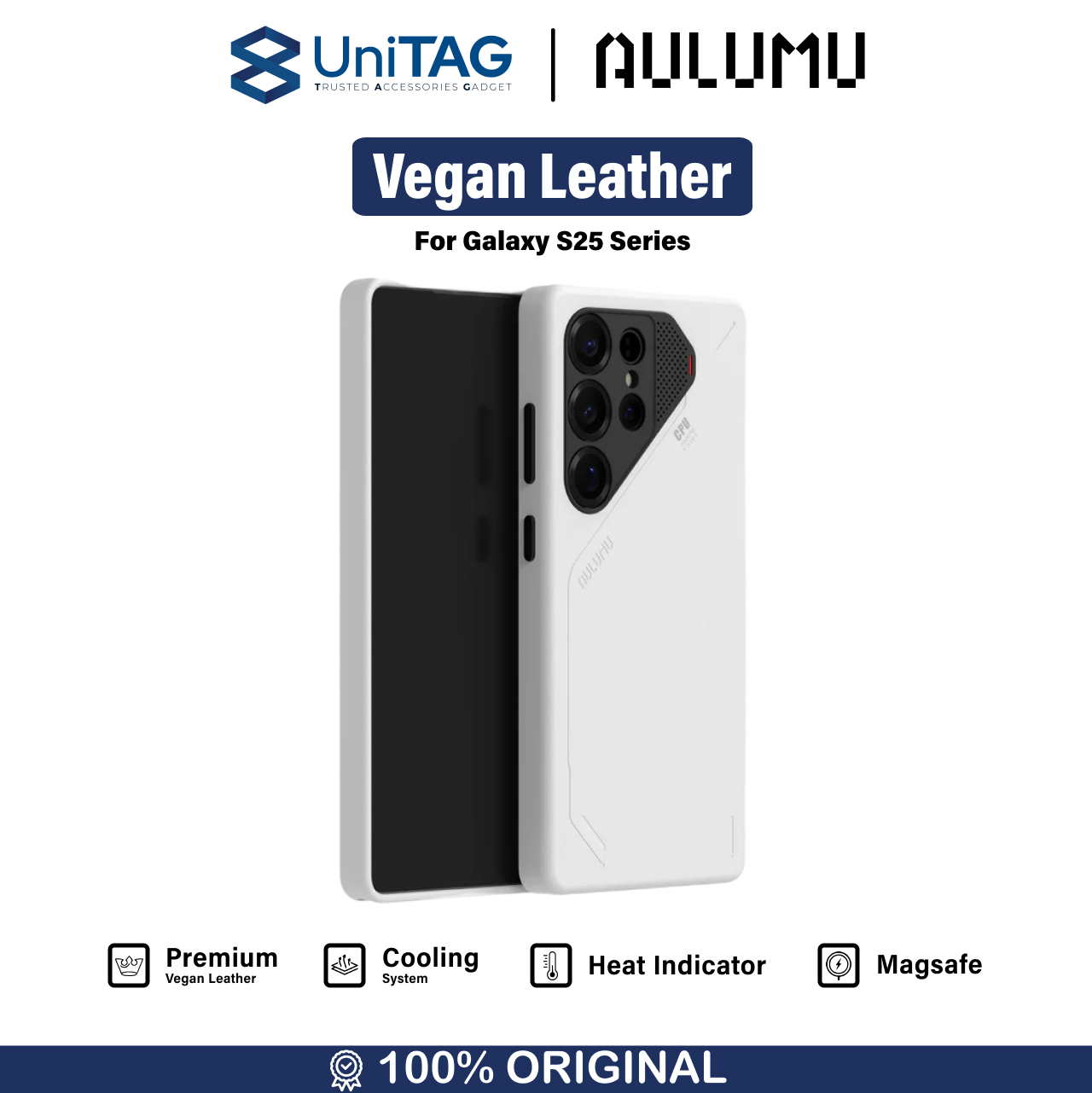 Aulumu Galaxy S25 Ultra Case Vegan Leather - White S25-U-PU-WT