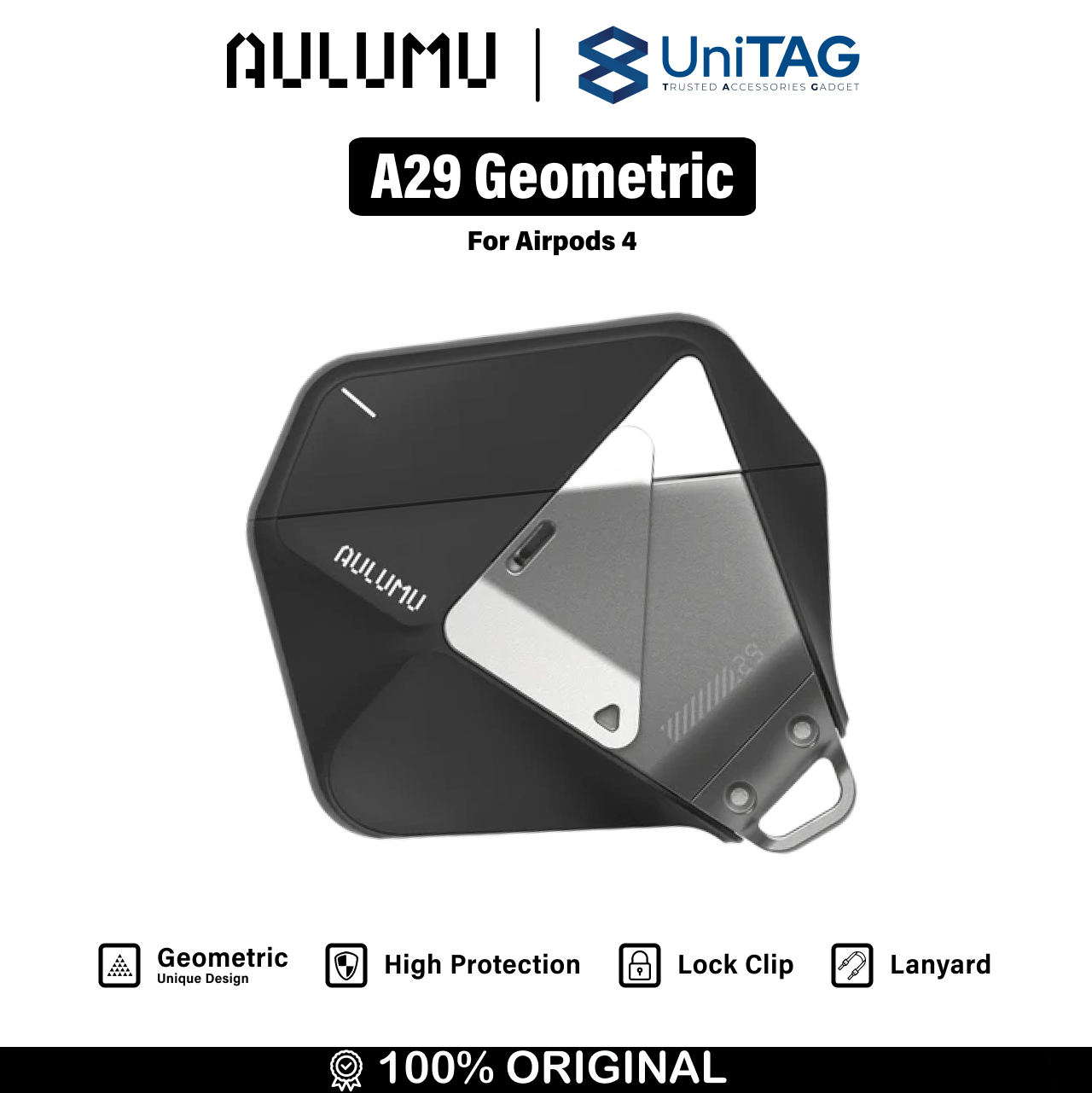 Aulumu Airpods 4 Case A29 Geometric - Black UA-A29-BK