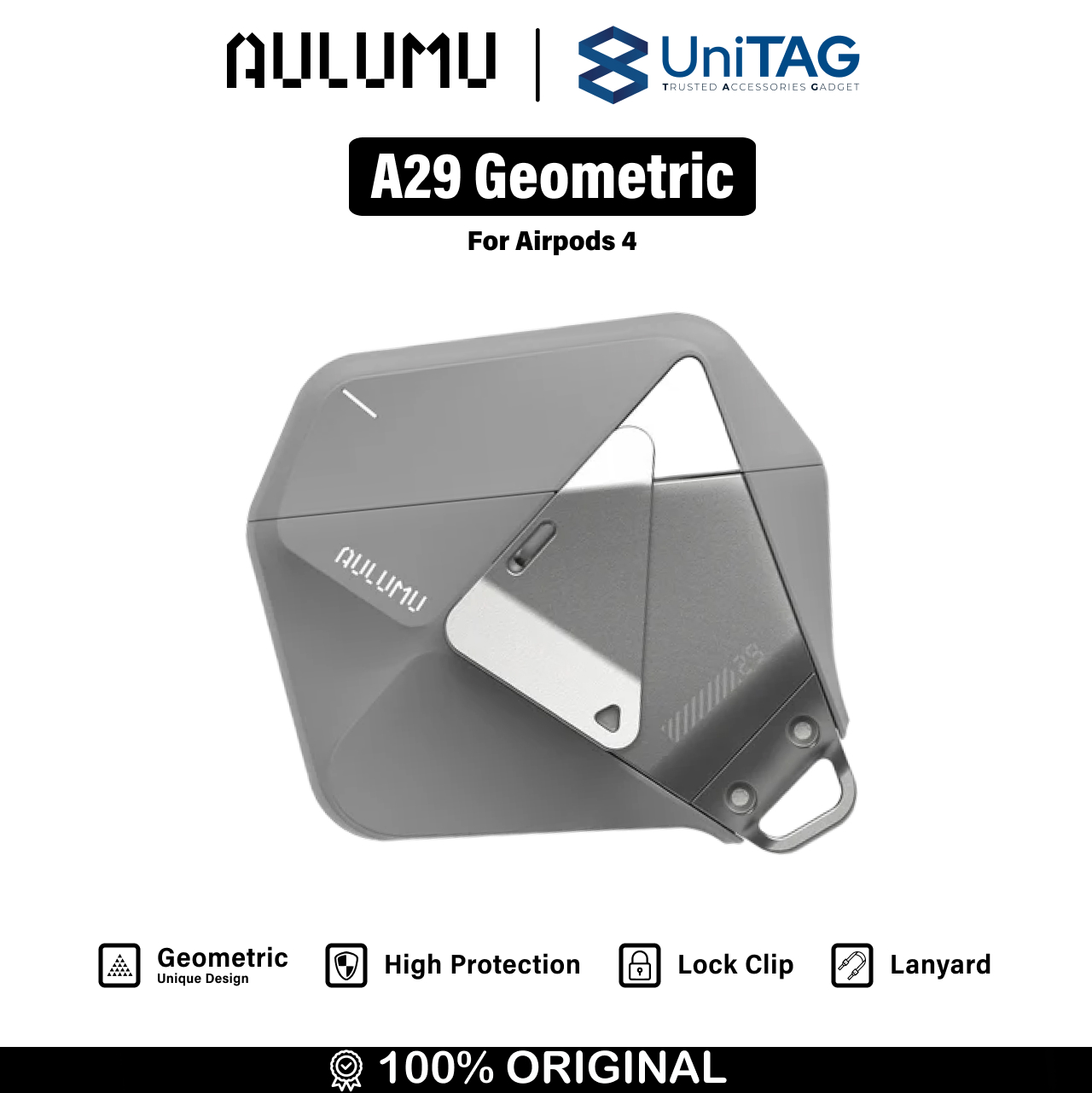 Aulumu Airpods 4 Case A29 Geometric - Gray UA-A29-GR