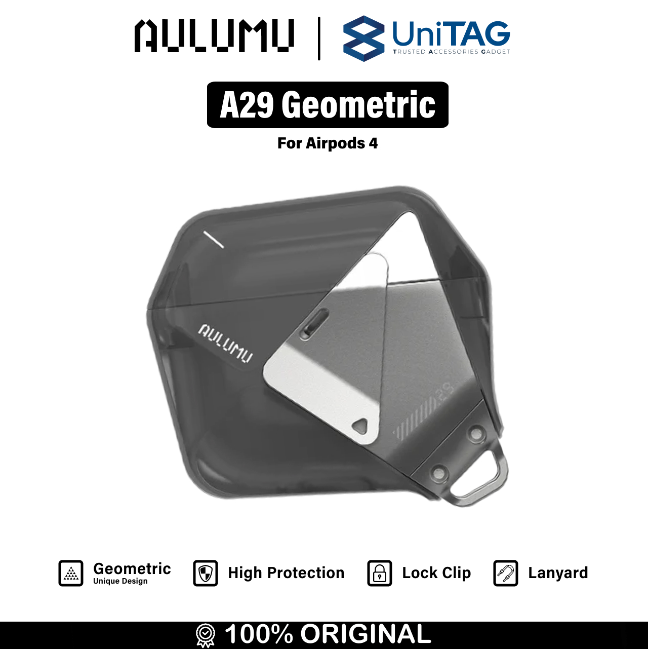Aulumu Airpods 4 Case A29 Geometric - Translucent Gray UA-A29-TG