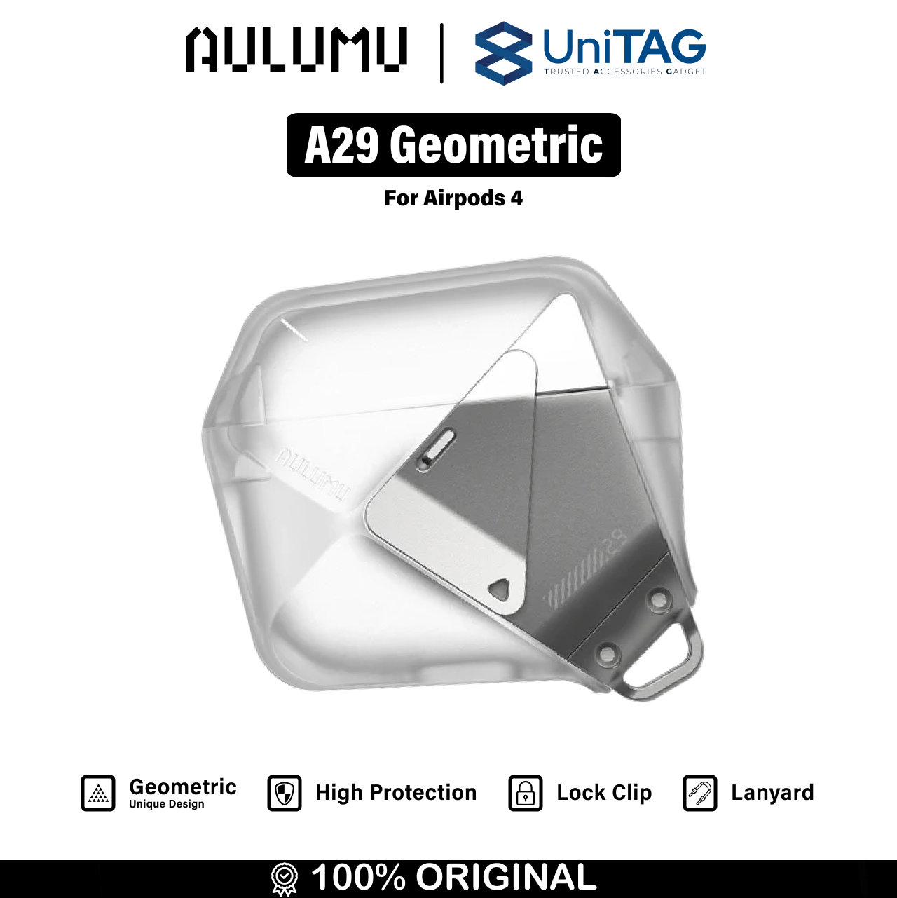 Aulumu Airpods 4 Case A29 Geometric - Translucent White UA-A29-TW