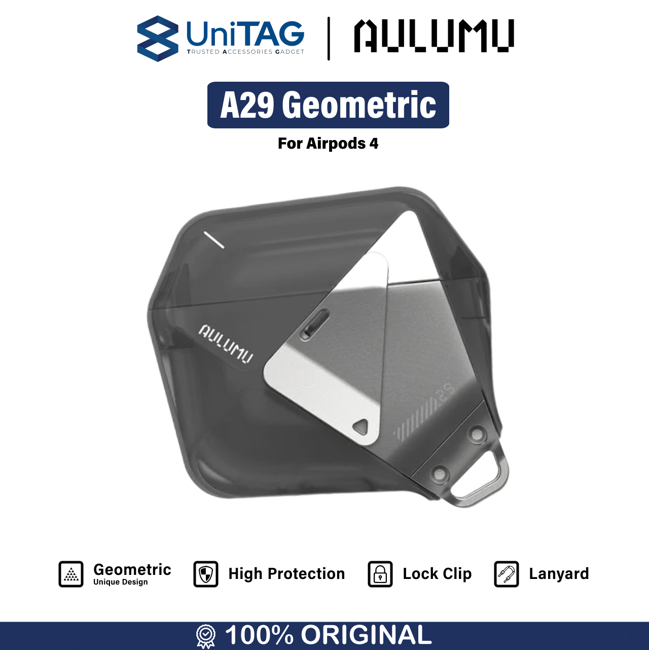 Aulumu Airpods 4 Case A29 Geometric - Translucent Gray UA-A29-TG