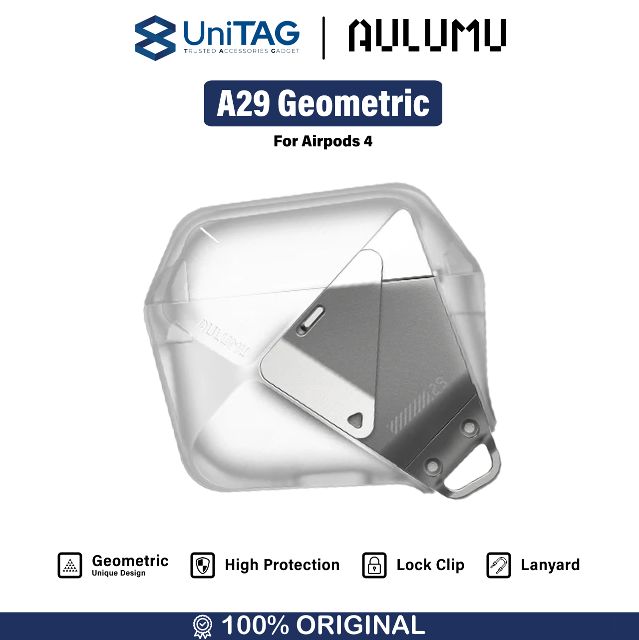 Aulumu Airpods 4 Case A29 Geometric - Translucent White UA-A29-TW