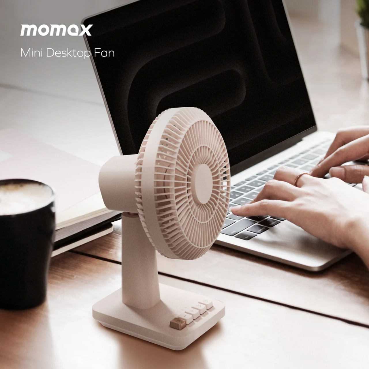 Momax Mini Desk Fan Ultra Quiet Rechargeable - Desert Titanium IF20L2