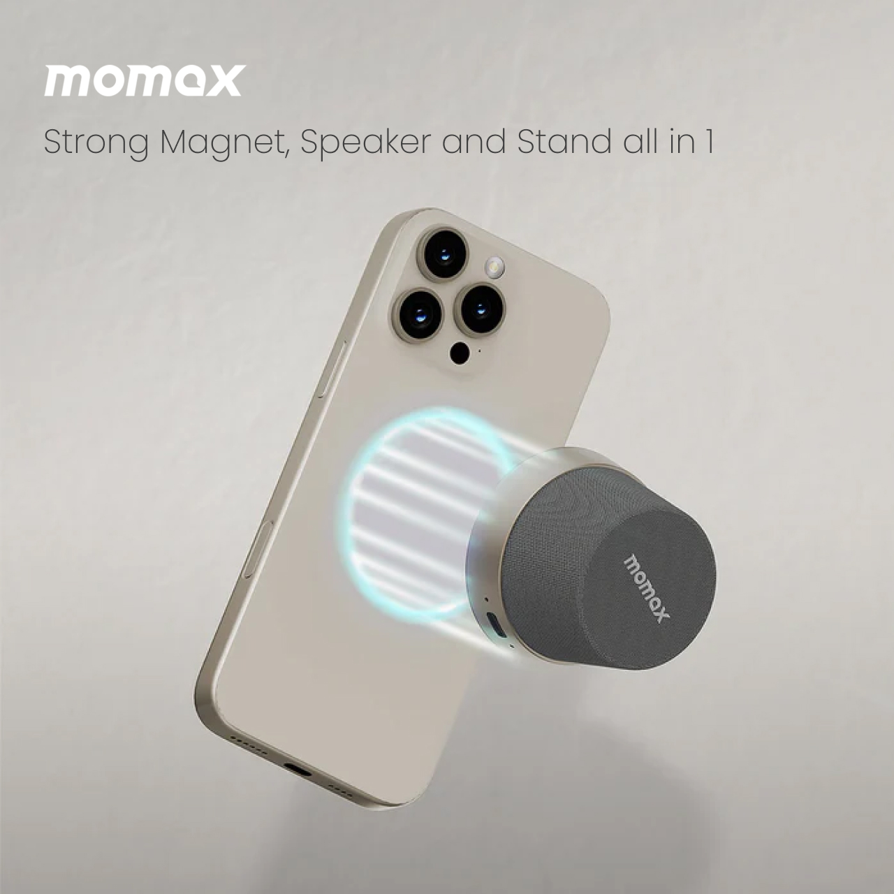 Momax Wireless Speaker 1-VibeGo Magnetic Portable True Wireless Speaker - Blue BS6HKB