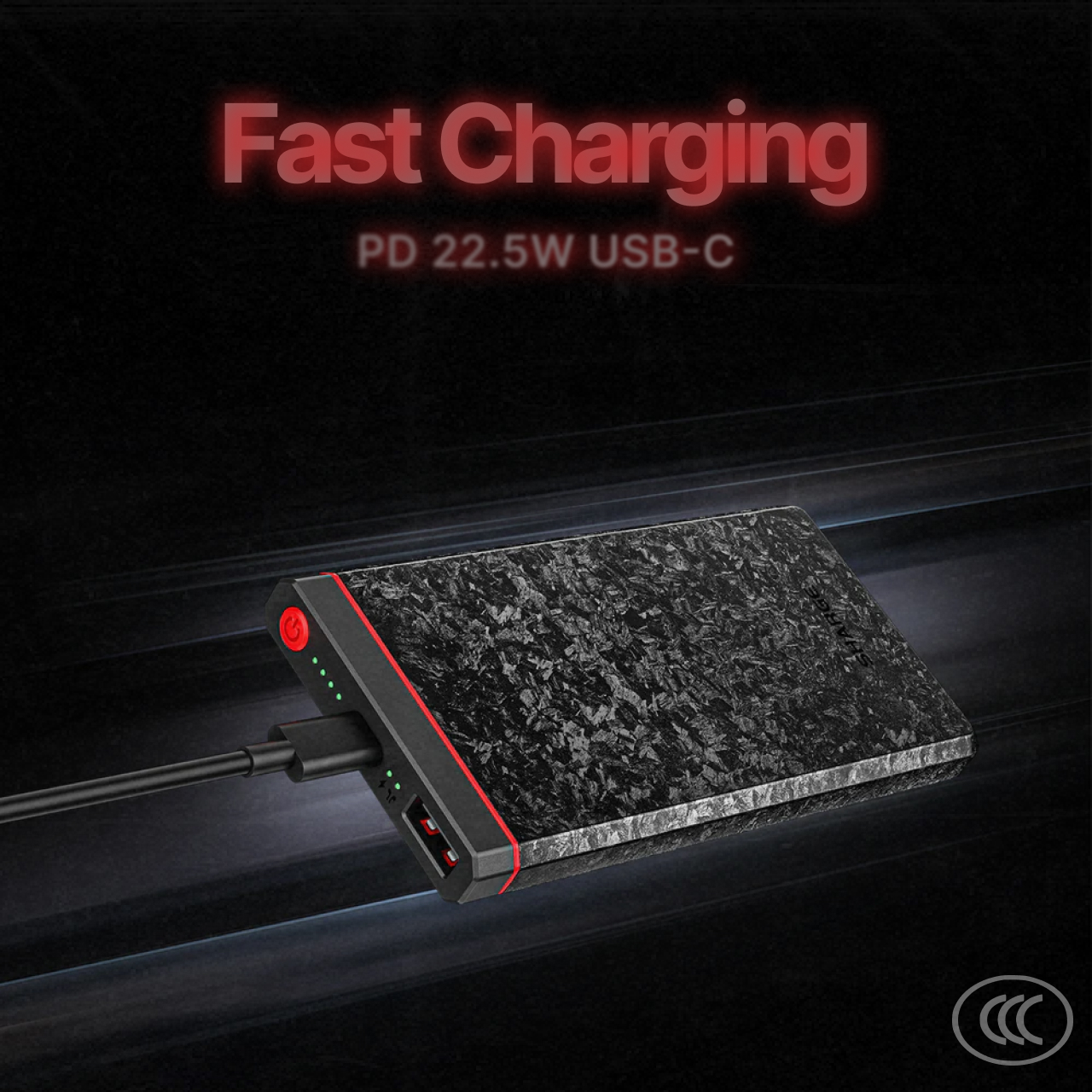 Sharge Powerbank 10000mAh CarbonBlade Ultra Thin - Black YDD-SG-C1TXW-HEI