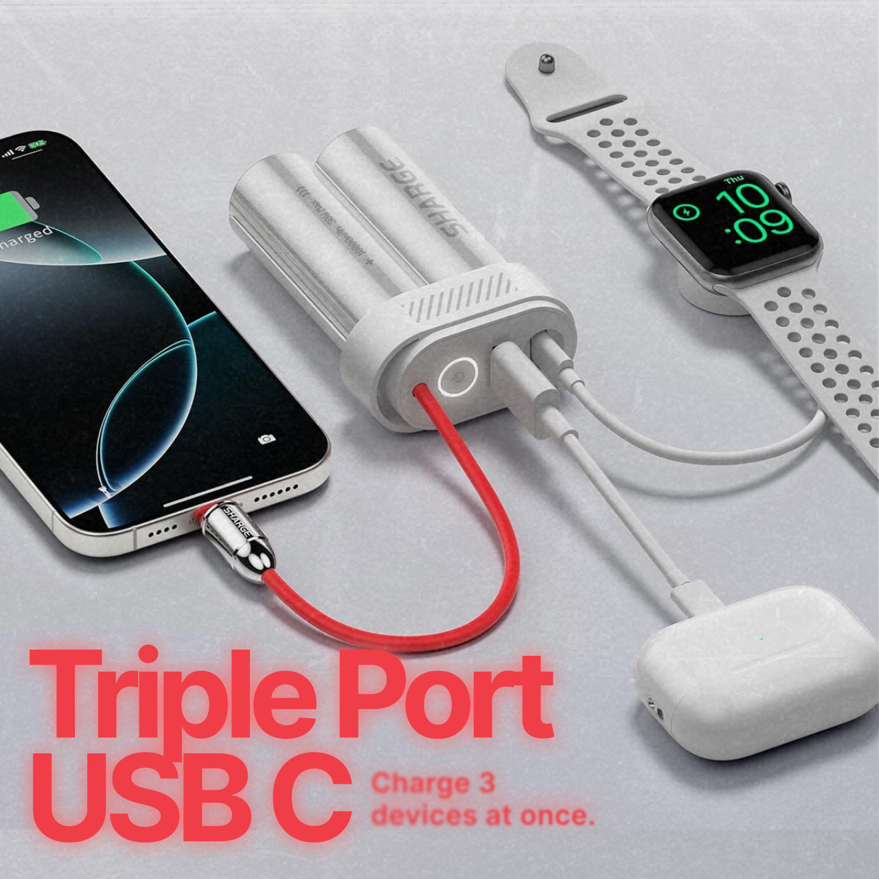 Sharge Powerbank Built in Kabel Charger USB C 10000mAh Pouch Mini - White YDD-SG-SX2-BAI