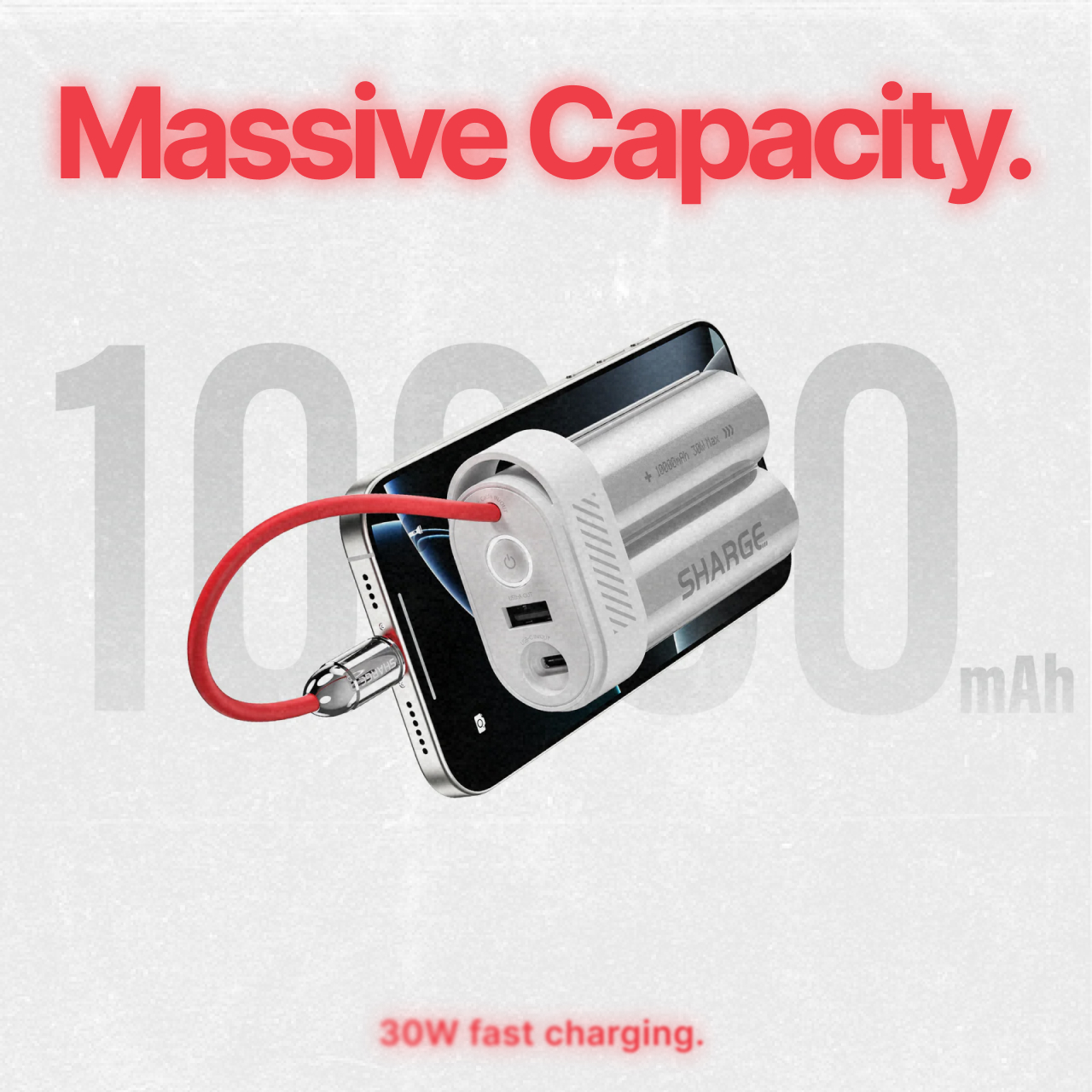 Sharge Powerbank Built in Kabel Charger USB C 10000mAh Pouch Mini - White YDD-SG-SX2-BAI