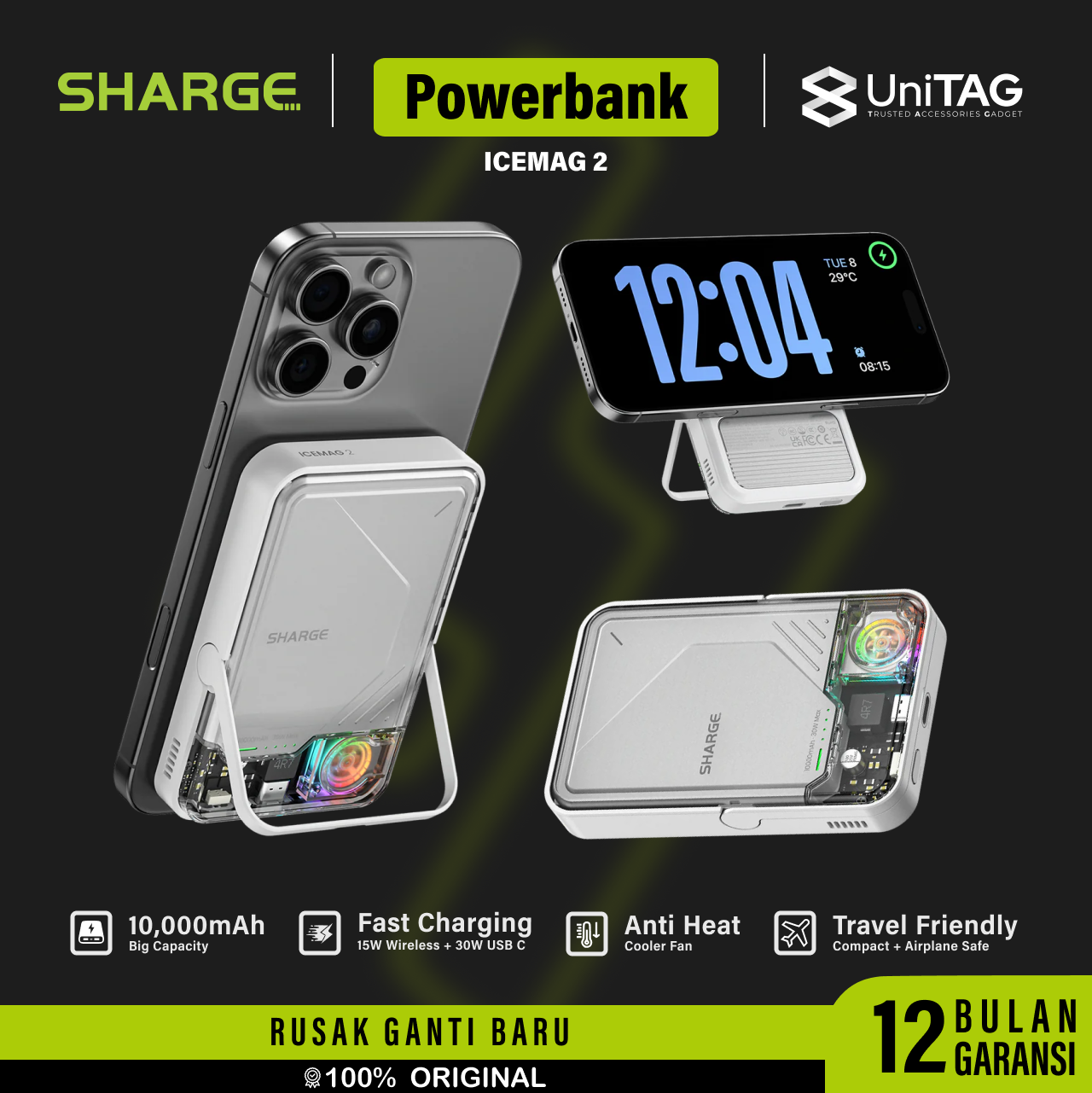 Sharge Powerbank Magsafe Transparent Stand 10000mAh IceMag 2 - White YDD-SG-JF2CX-BAI-1