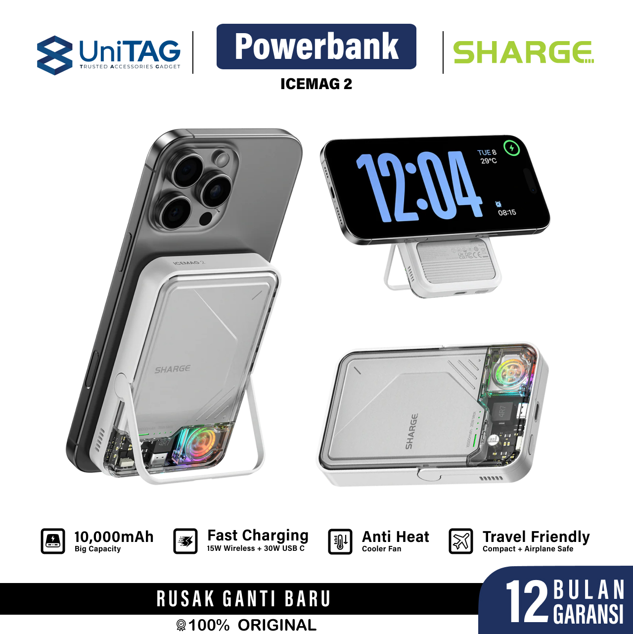 Sharge Powerbank Magsafe Transparent Stand 10000mAh IceMag 2 - White YDD-SG-JF2CX-BAI