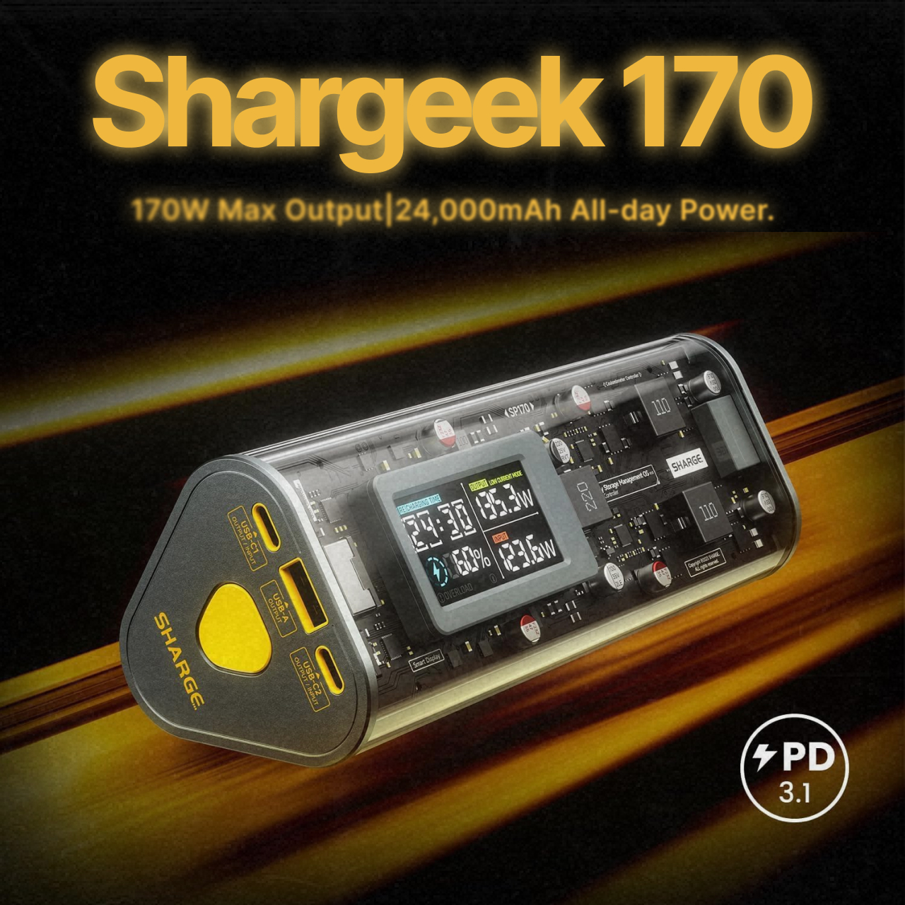 Sharge Powerbank 24000mAh 170W 1A 2C Shargeek 170 - Gray YDD-SG-170-SBLJ-HUI