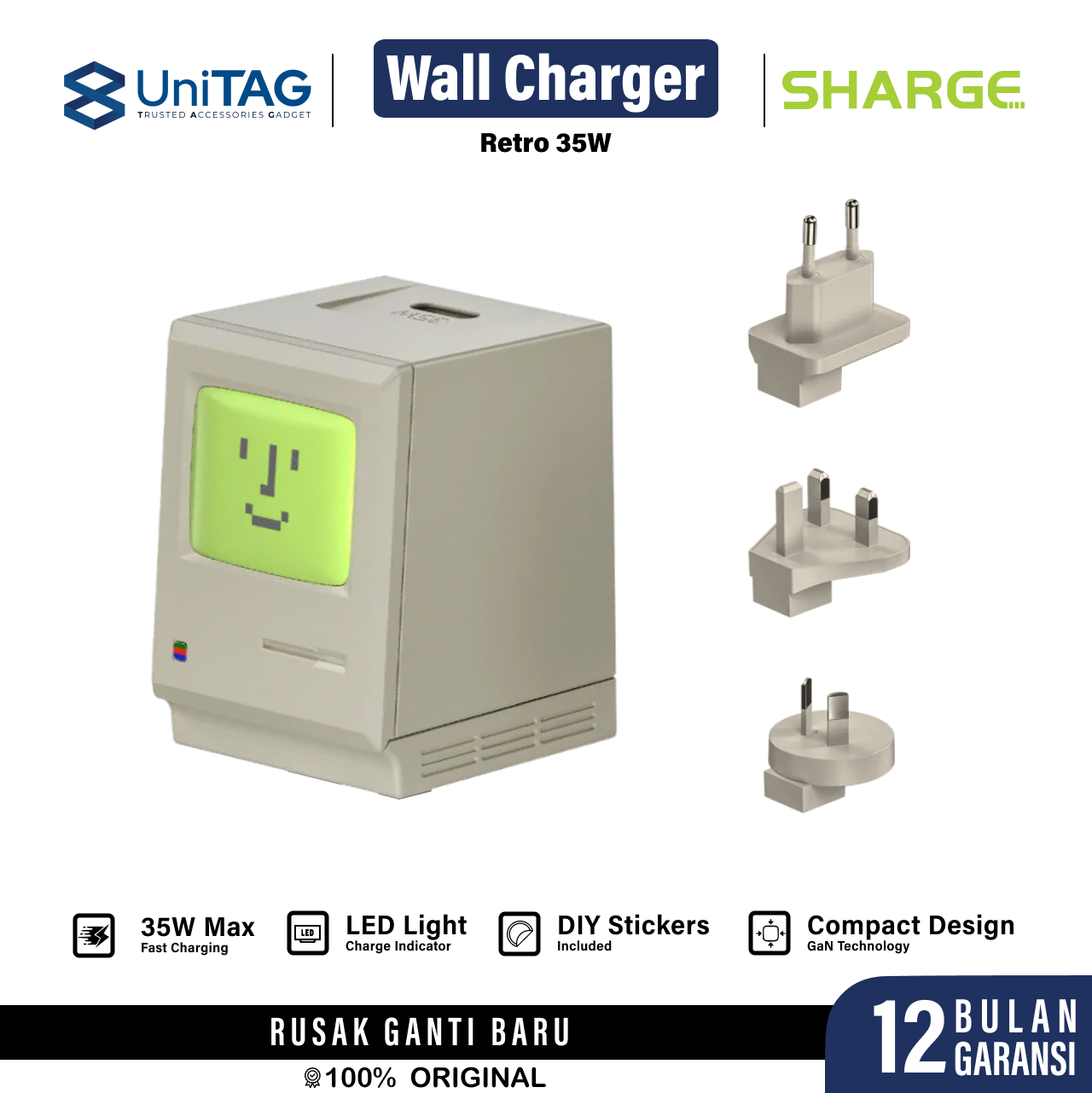Sharge Wall Charger 1C GaN Retro 35W - Vintage Cream CDT-SGK-35-1C-XL-MI