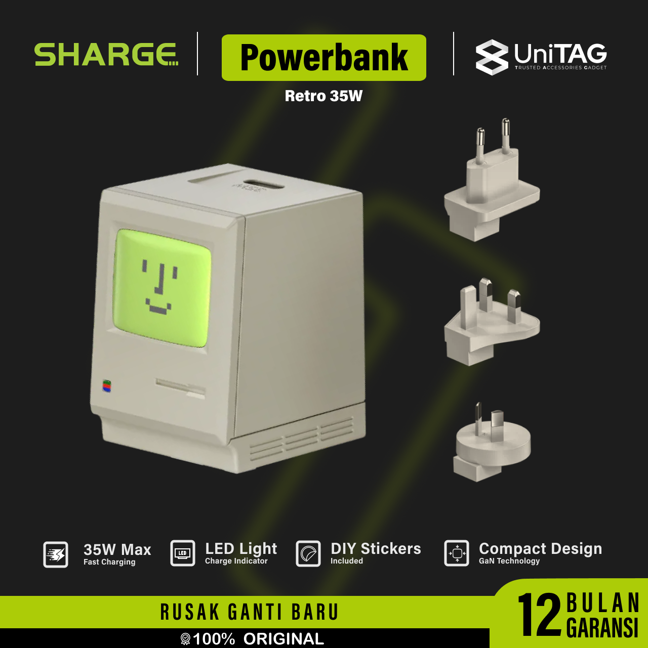 Sharge Wall Charger 1C GaN Retro 35W - Vintage Cream CDT-SGK-35-1C-XL-MI