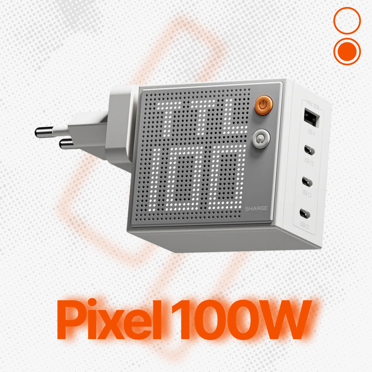 Sharge Wall Charger 1A 3C Pixel 100W GaN Charger - Gray CDT-SG-100-HW-DZP-HUI
