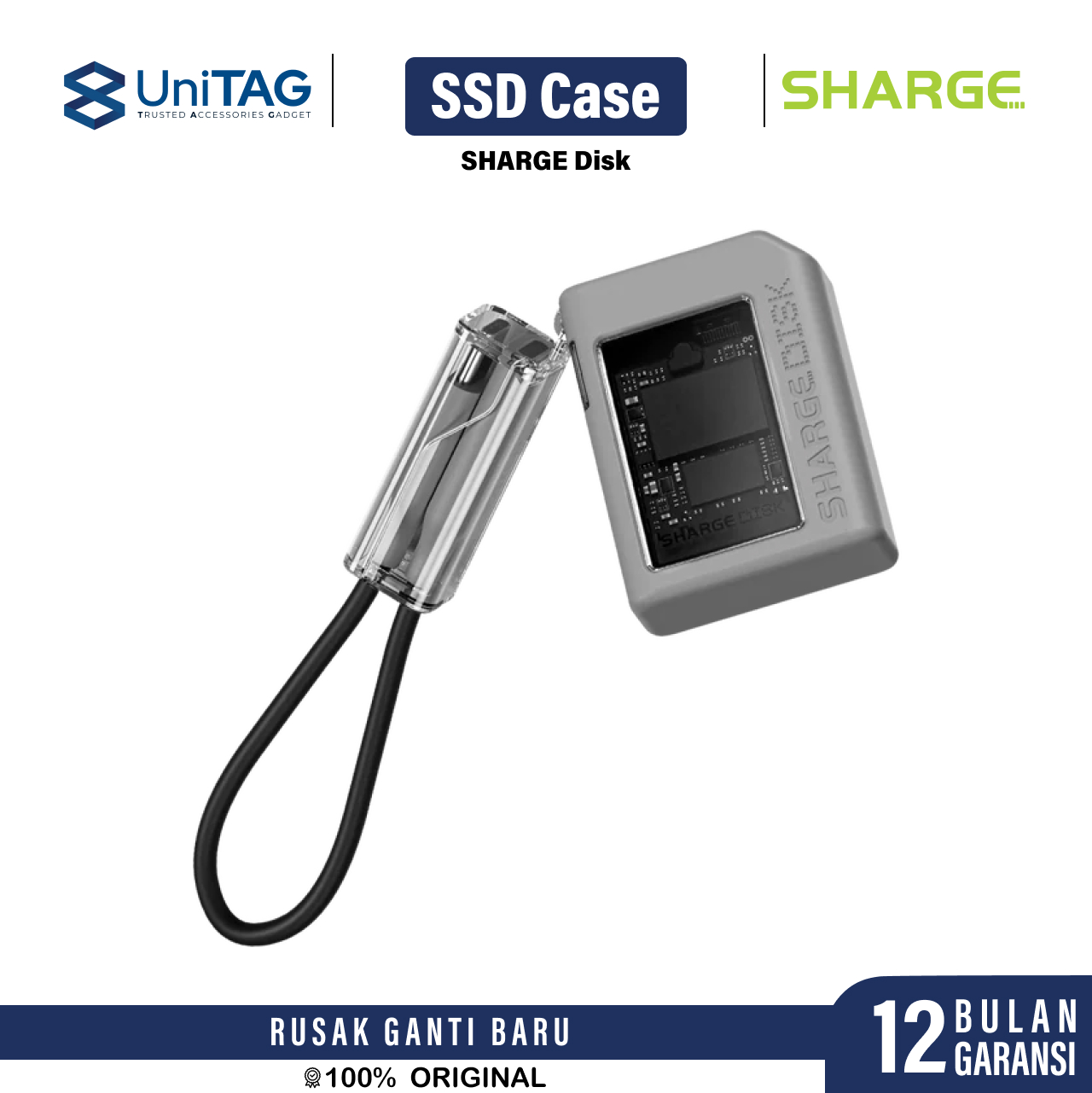 Sharge Disk Enclosure M.2 NVMe Enclosure for 2230 SSD 1C + Cable Usb C Male Female - Gray YPH-SG-TZB-SSD-HUI