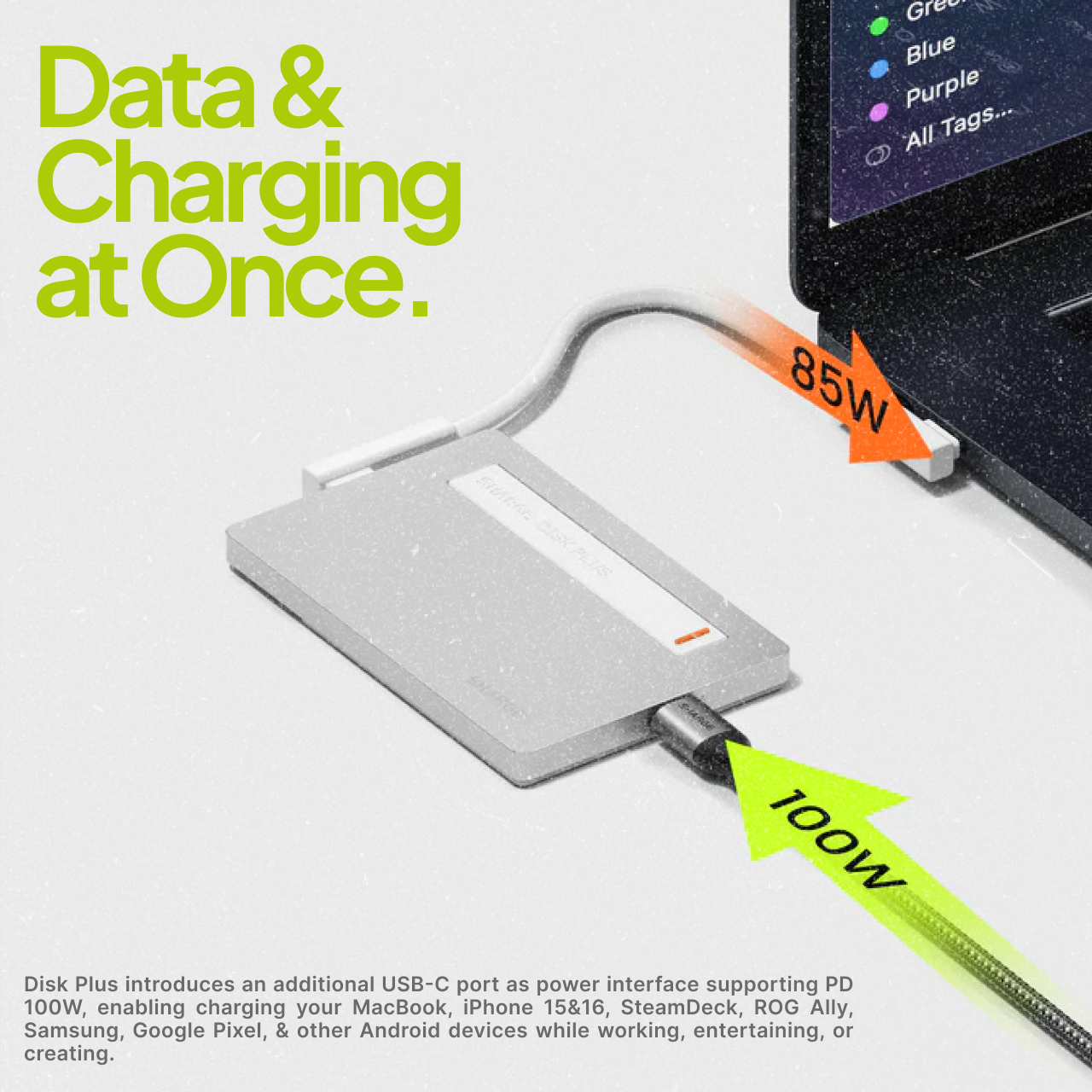 Sharge Disk Enclosure Magnetic Built In Cable USB C 100W PD Disk Plus - Gray YPH-SG-SPplus-HUI