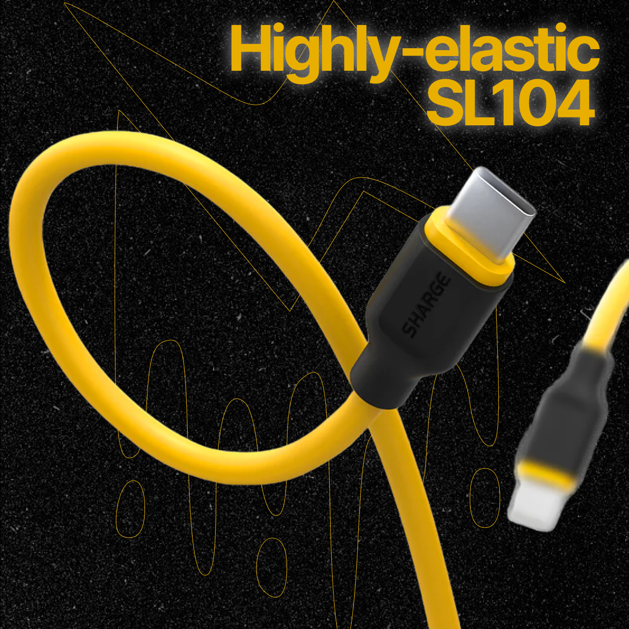 Sharge Kabel Charger USB C - USB C Highly Elastic Rubber 100W 1.5m - Yellow SJX-SJ-100-CC-1.5-CT2-HUA