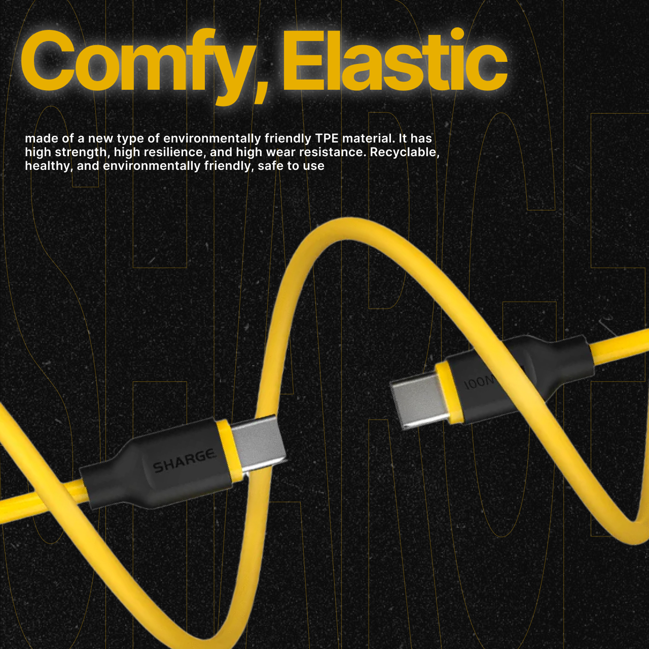 Sharge Kabel Charger USB C - USB C Highly Elastic Rubber 100W 1.5m - Yellow SJX-SJ-100-CC-1.5-CT2-HUA