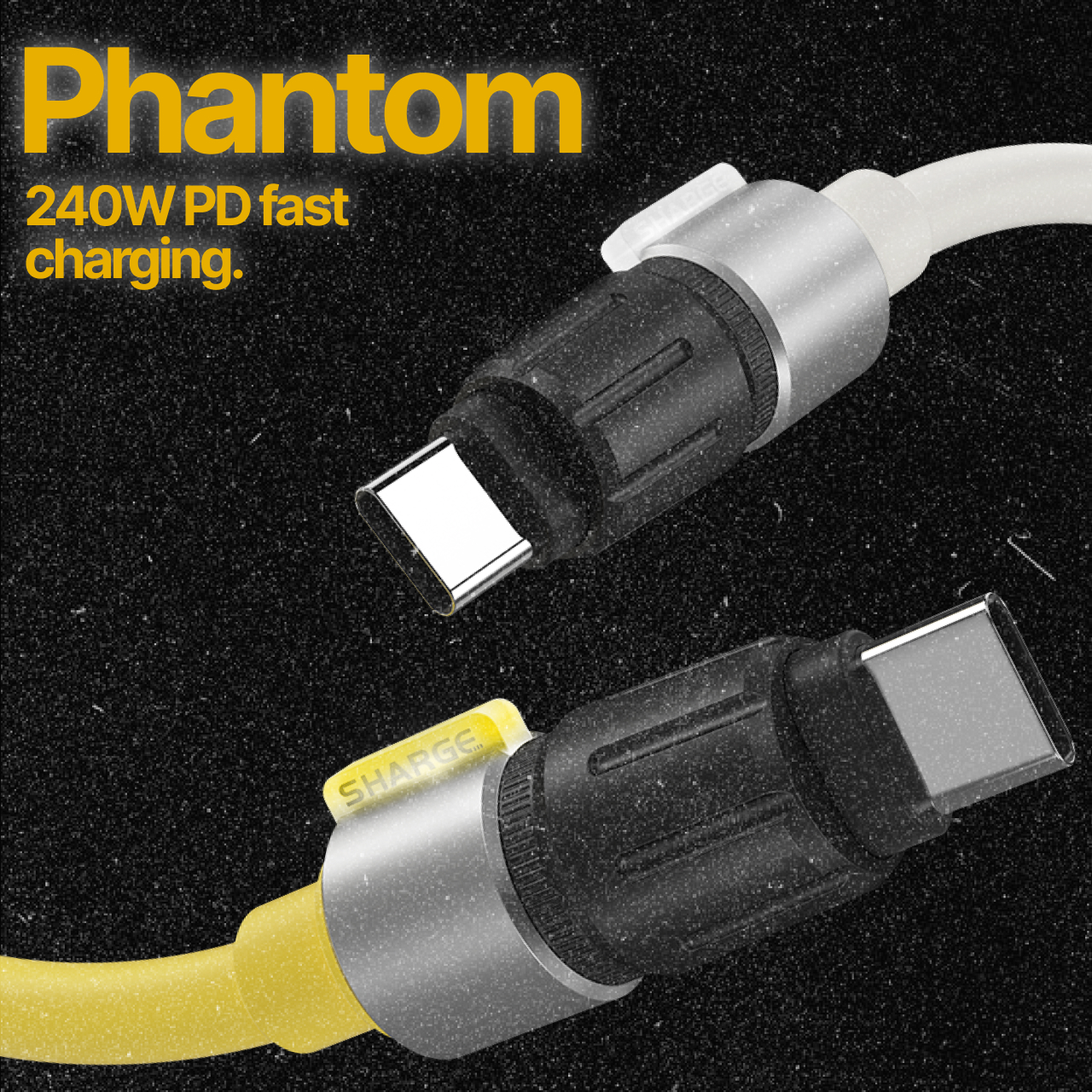 Sharge Kabel Charger USB C - USB C Phantom Rubber 240W 1.2m - Yellow SJX-SJ-CC-1.2-HY-HUA