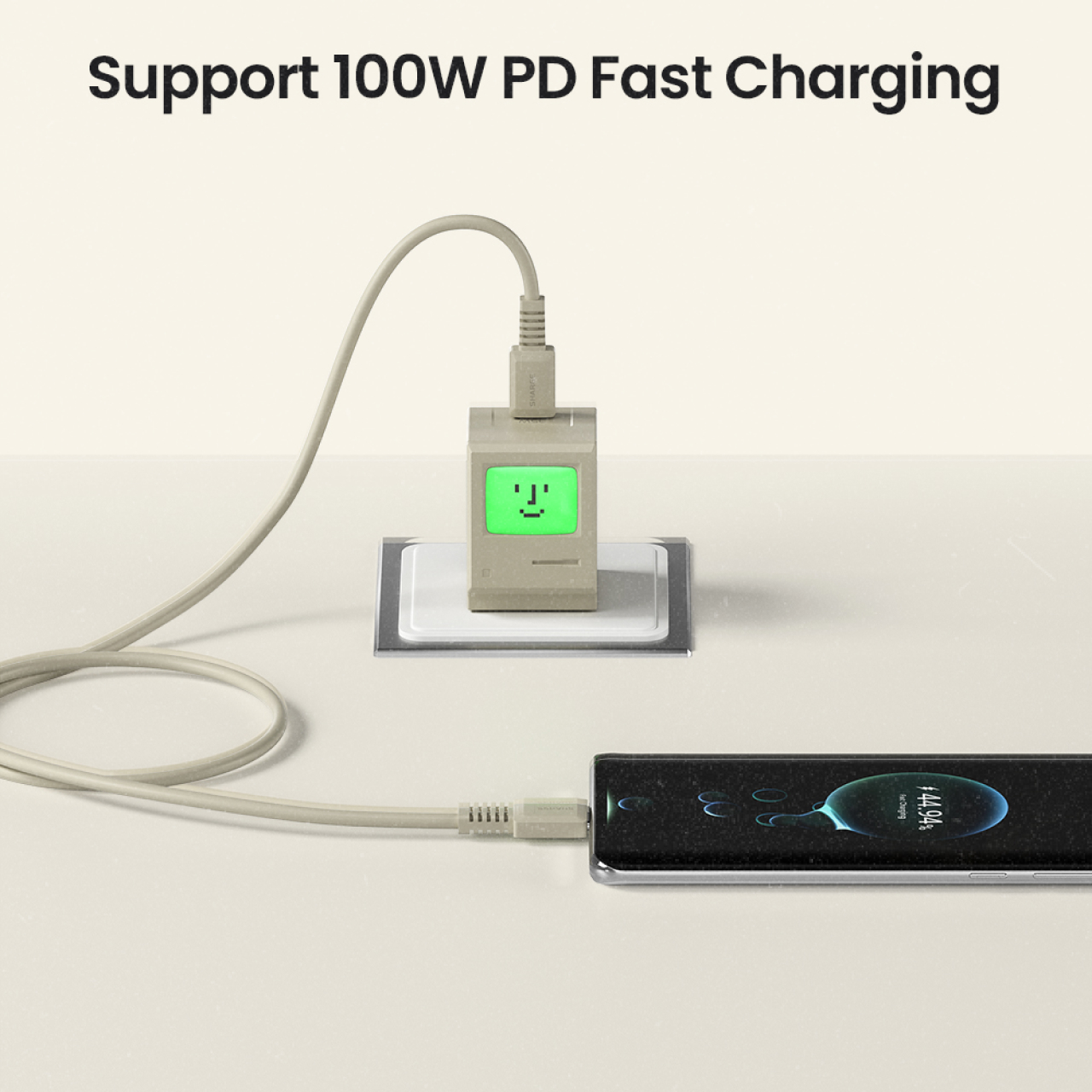 Sharge Kabel Charger USB C - USB C Retro Rubber 1000W 1.2m - White Retro SJX-SJ-CC-1.2-FG-MI