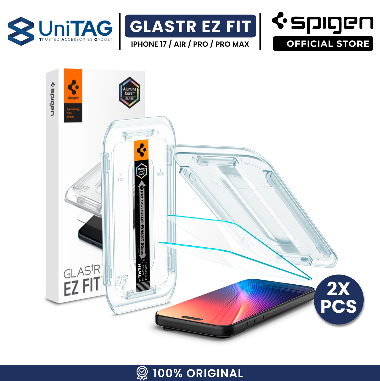Spigen iPhone Air Tempered Glass with Tray 2 Pack Glas.tR EZ Fit - Transparency AGL09861