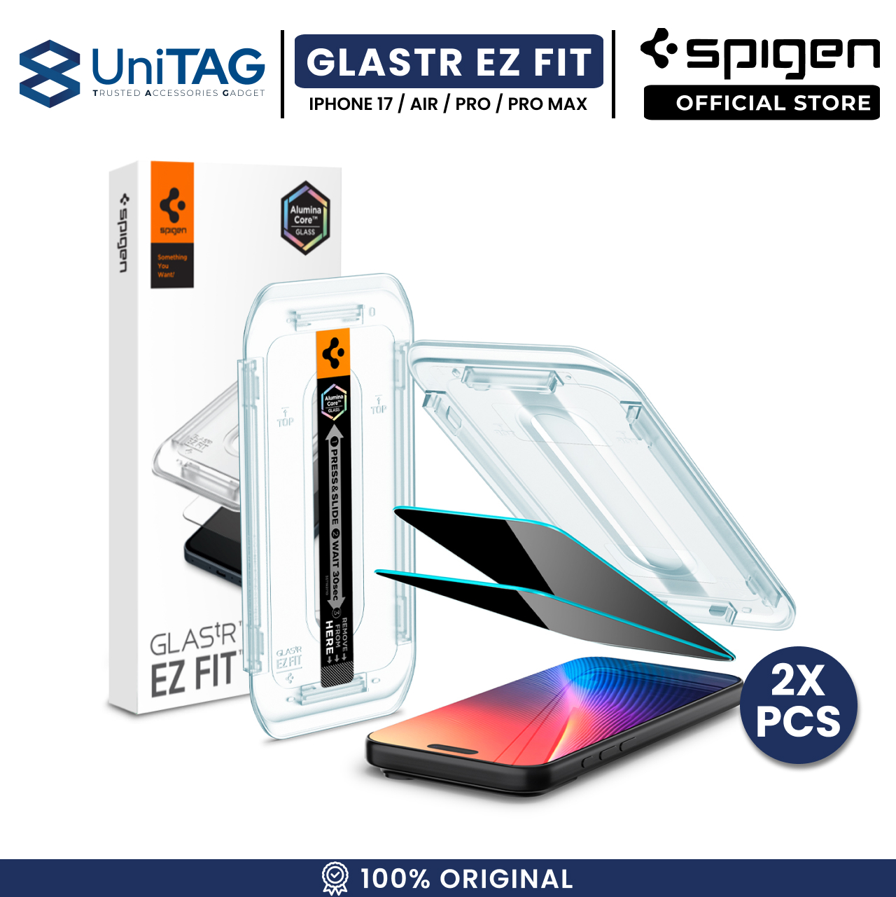 Spigen iPhone Air Tempered Glass with Tray 2 Pack Glas.tR EZ Fit - Privacy AGL09862