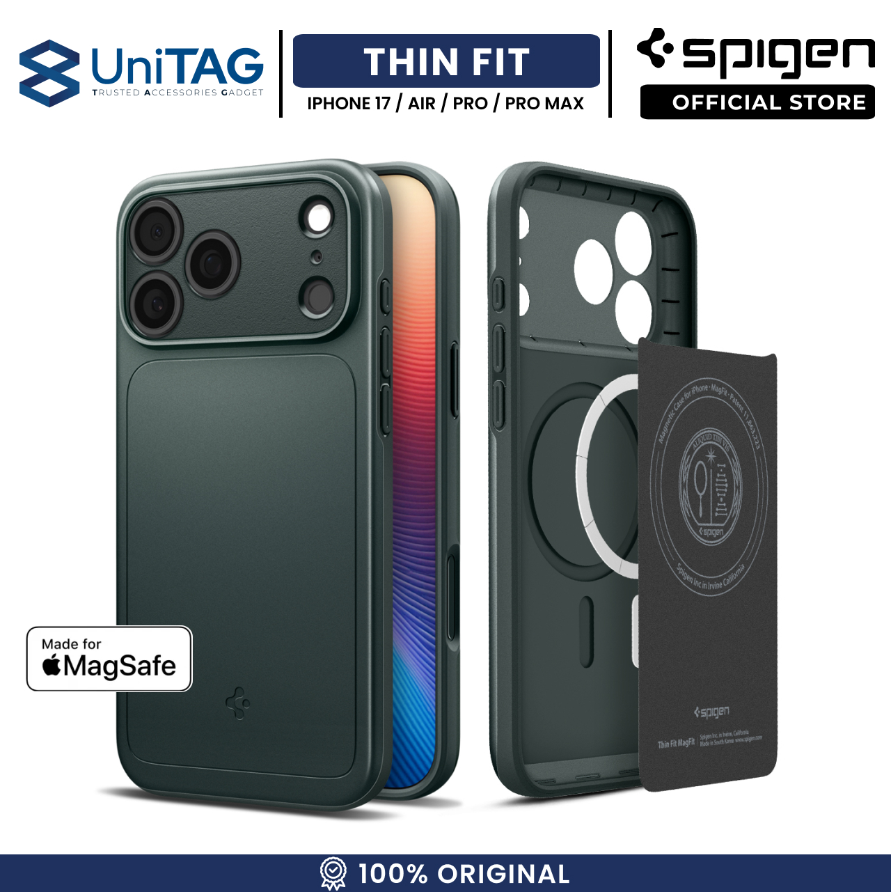 Spigen iPhone 17 Pro Max Case Thin Fit MagFit - Abyss Green ACS10275 (Offline SKU)