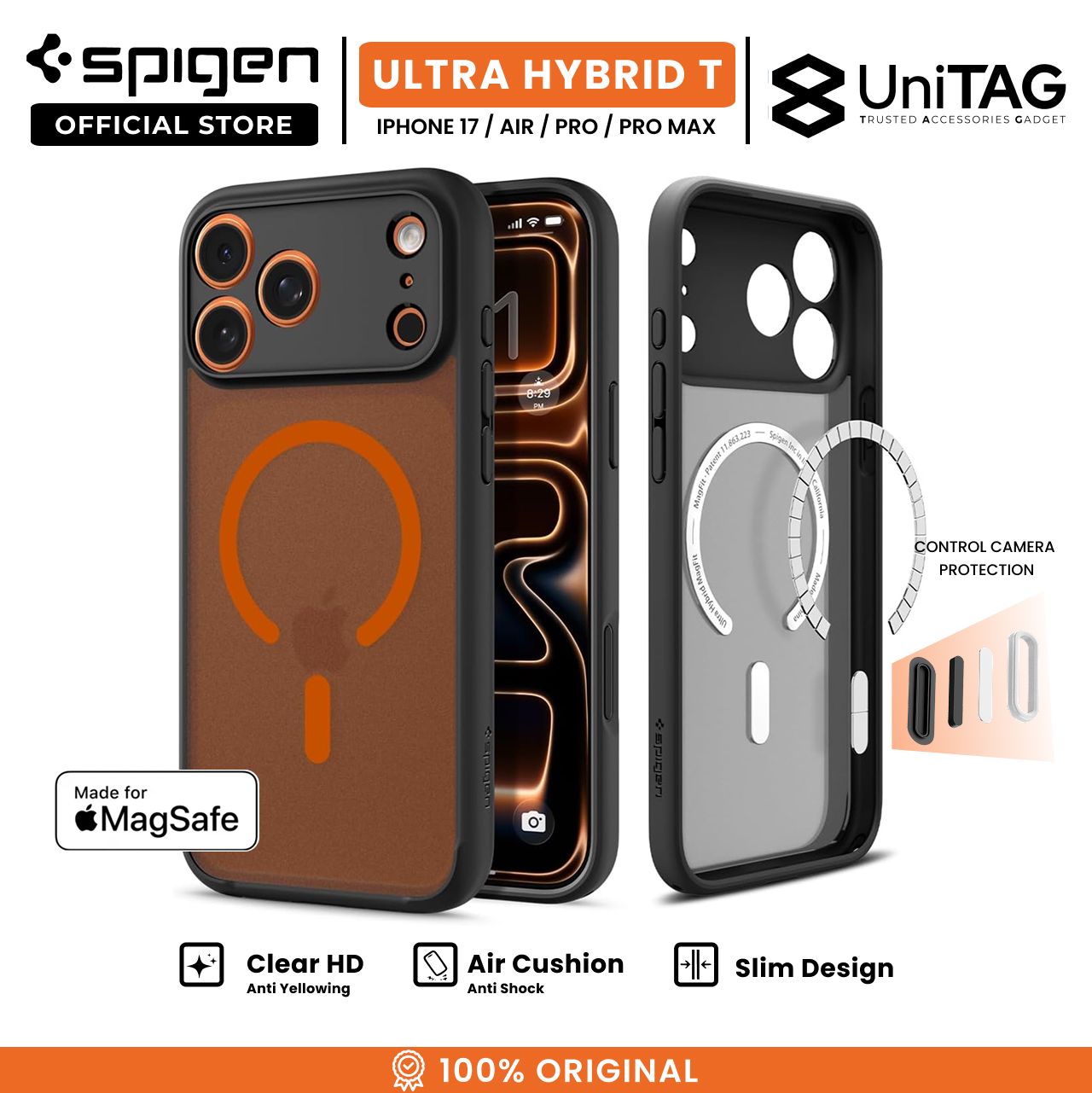 Spigen iPhone 17 Pro Case Ultra Hybrid MagFit - Frost Black Orange ACS10483 (Offline SKU)