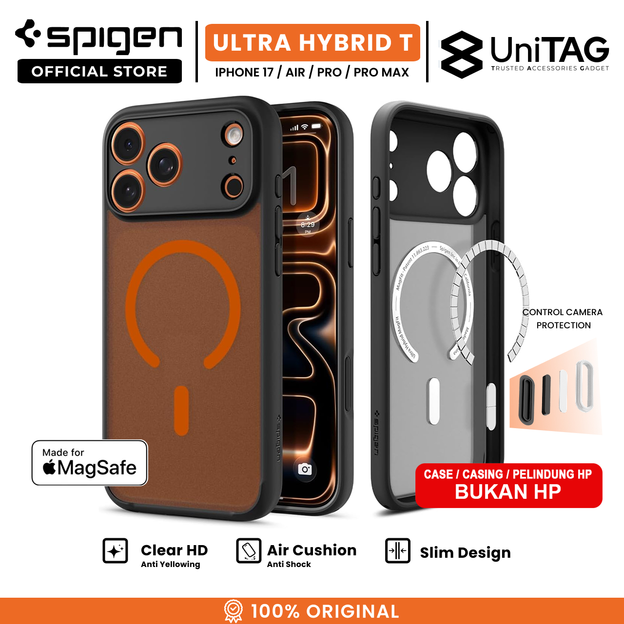 Spigen iPhone 17 Pro Max Case Ultra Hybrid MagFit - Frost Black Orange ACS10482 (Offline SKU)