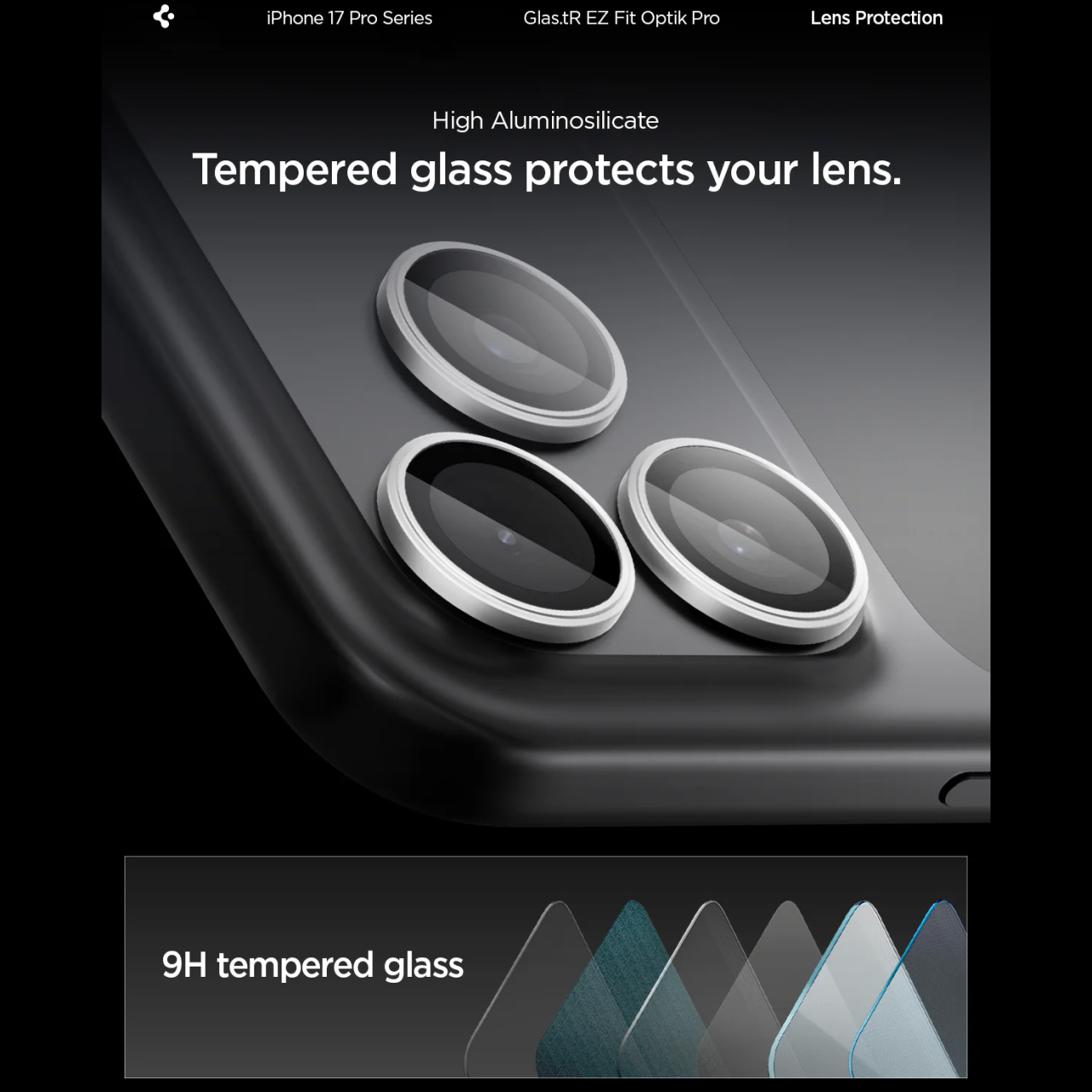 Spigen iPhone 17 Pro Max / 17 Pro / 16 Pro Max / 16 Pro / 15 Pro Max / 15 Pro / 14 Pro Max / 14 Pro Camera Lens Protector Camera Ring with Tray 2 Pack GlastR EZ Fit Optik Pro - Orange AGL10123